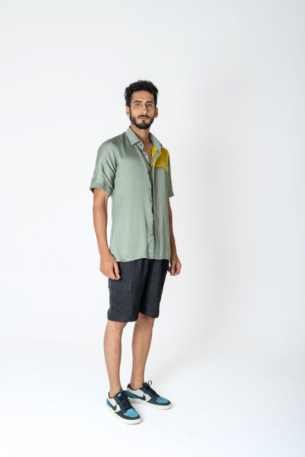 Green-Yellow Color-Blocked Shirt