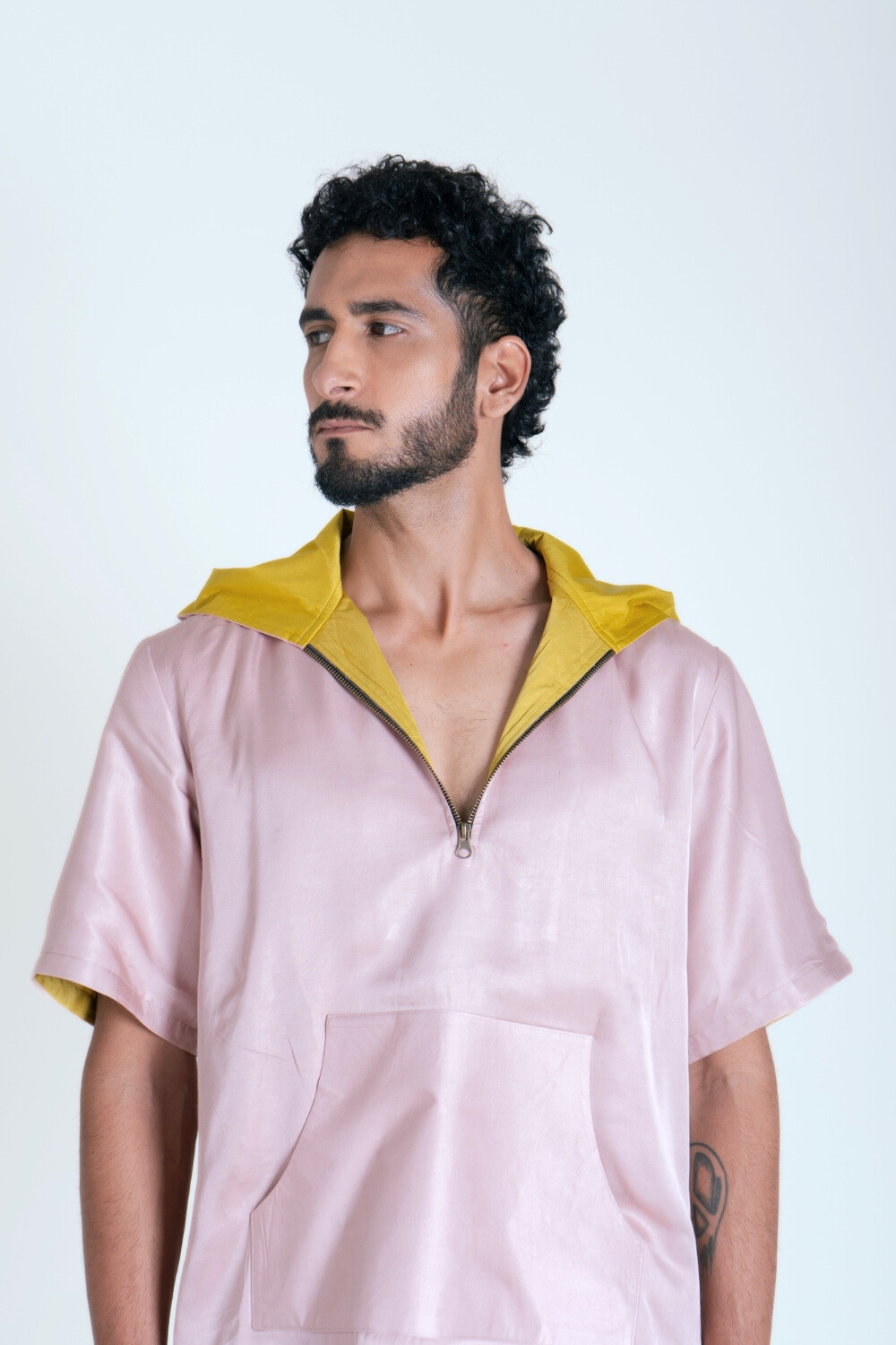 Pink-Yellow Color-Block Hoodie