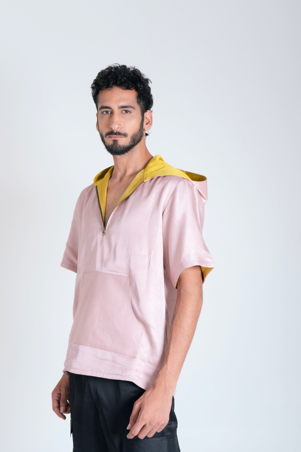 Pink-Yellow Color-Block Hoodie