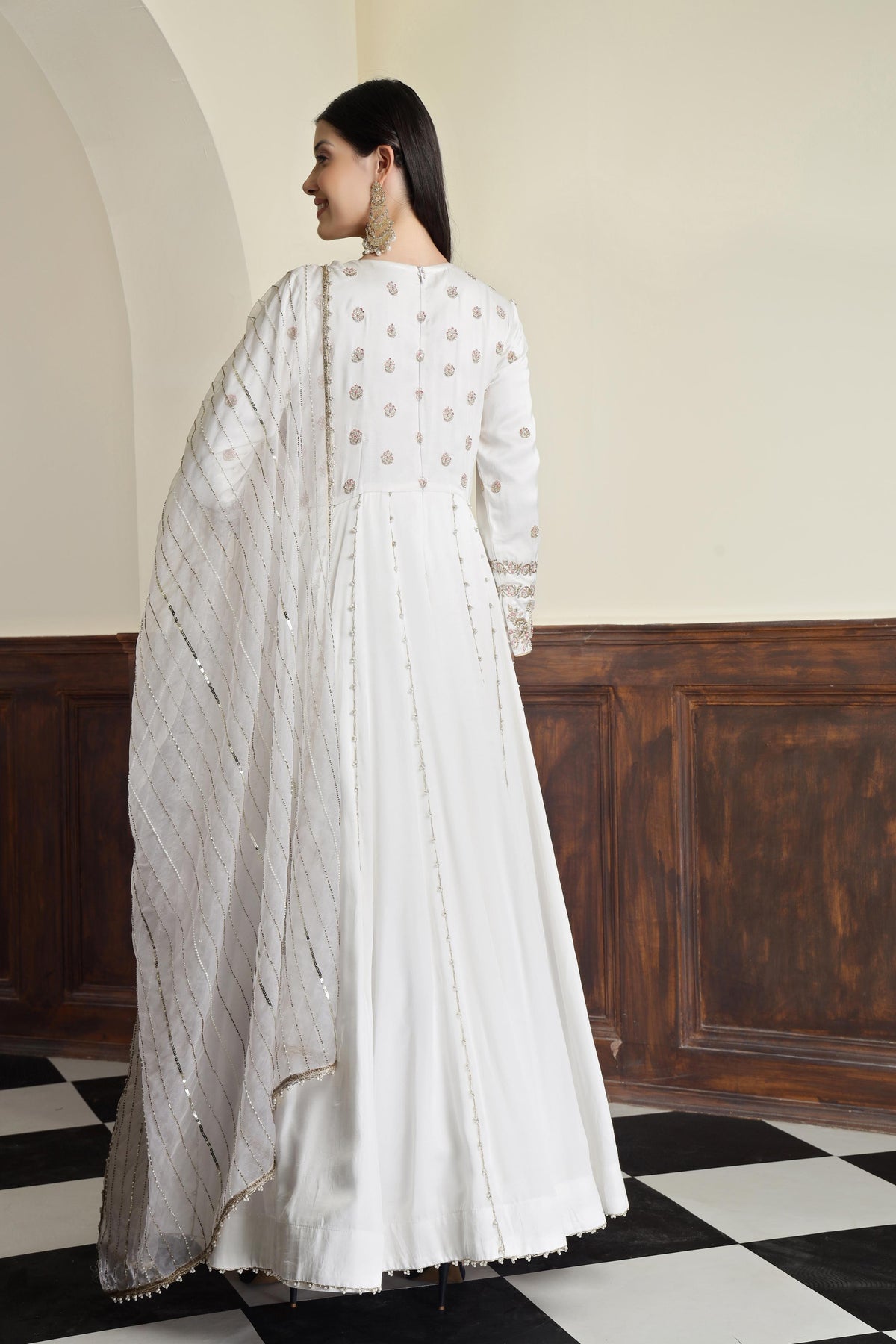 Women Embroidered Satin Fit & Flare Maxi Ethnic Dresses