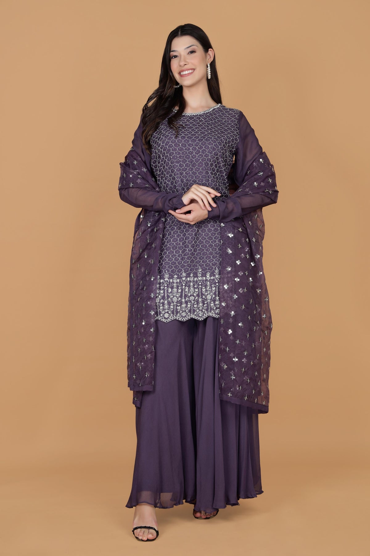 Women Ethnic Motifs Embroidered Regular Kurti with Sharara & With Dupatta