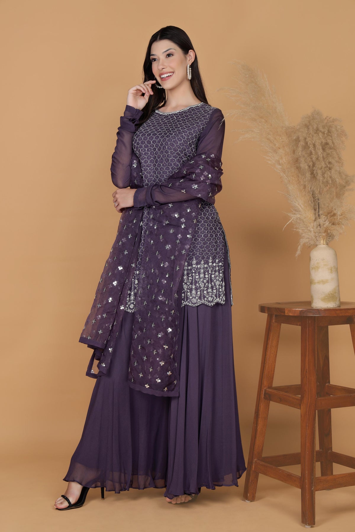 Women Ethnic Motifs Embroidered Regular Kurti with Sharara & With Dupatta