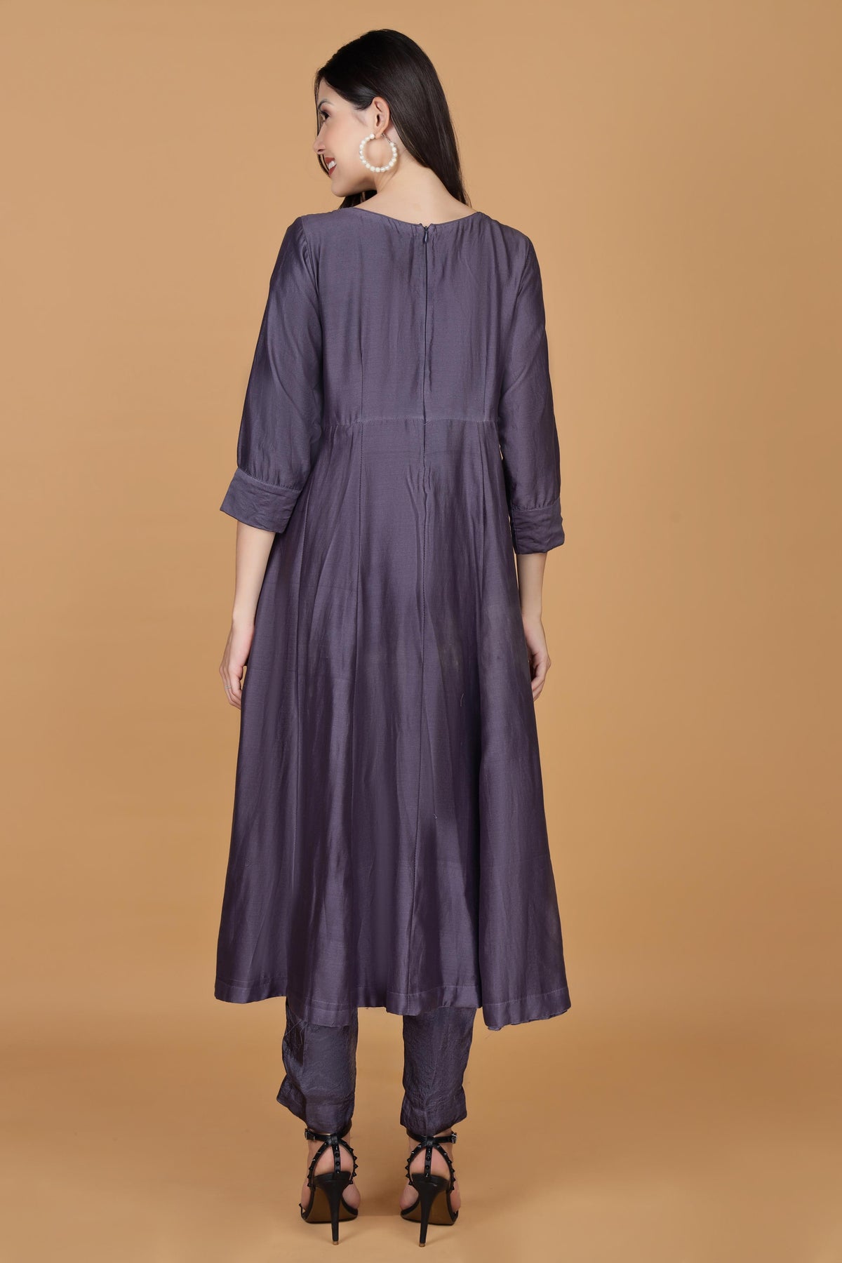 Floral Yoke Design Chanderi Silk A-Line Kurta With Trousers & Dupatta