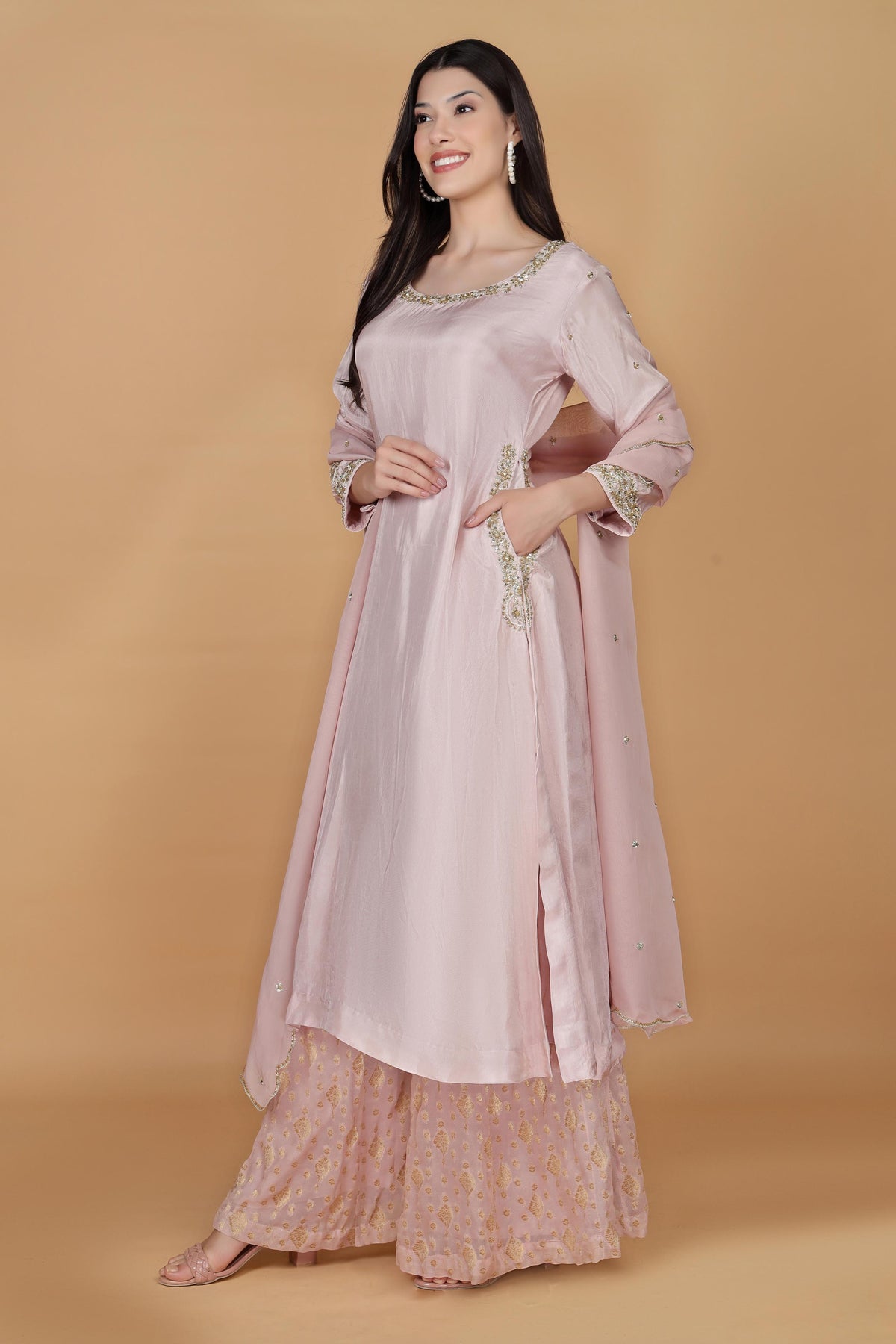 Women Ethnic Motifs Embroidered Silk Kurta with Palazzo & Dupatta