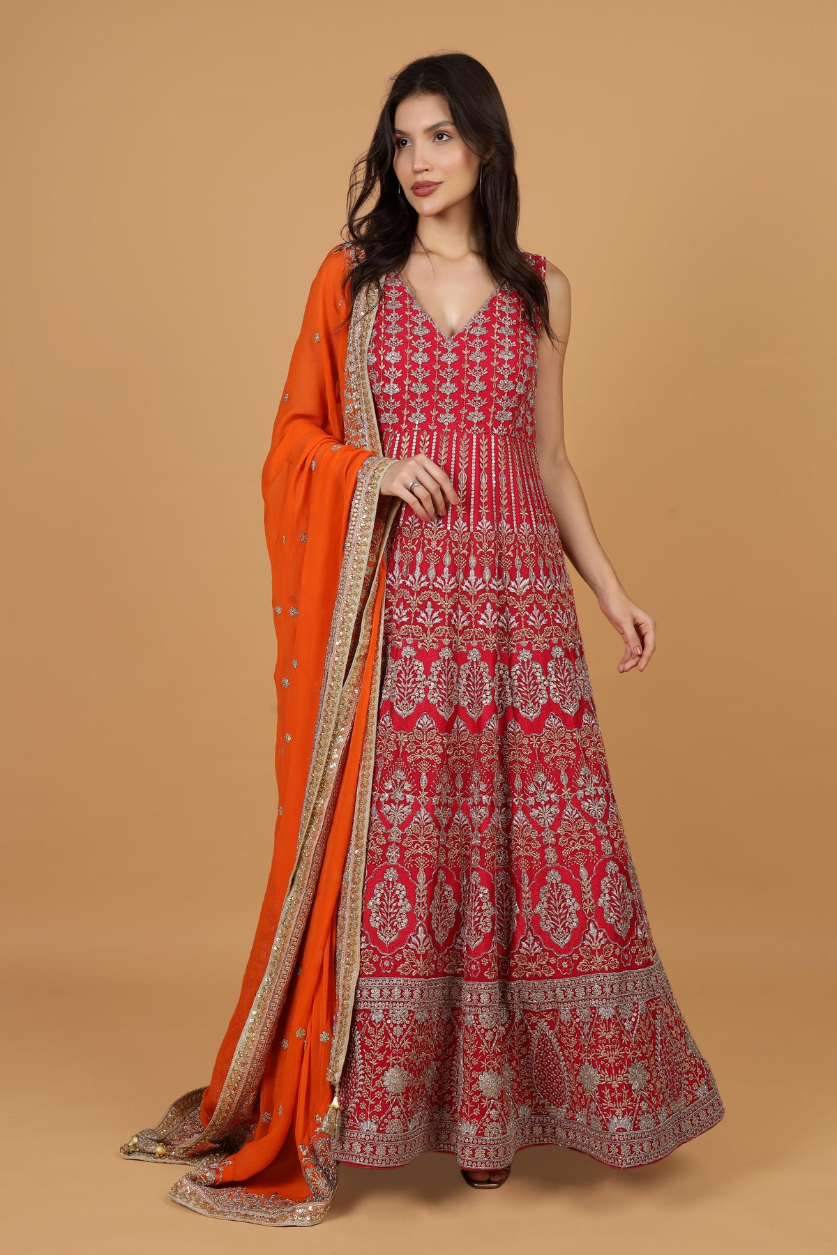 Women Sequined Embroidered Georgette Maxi Gown Ethnic Dresses With Dupatta