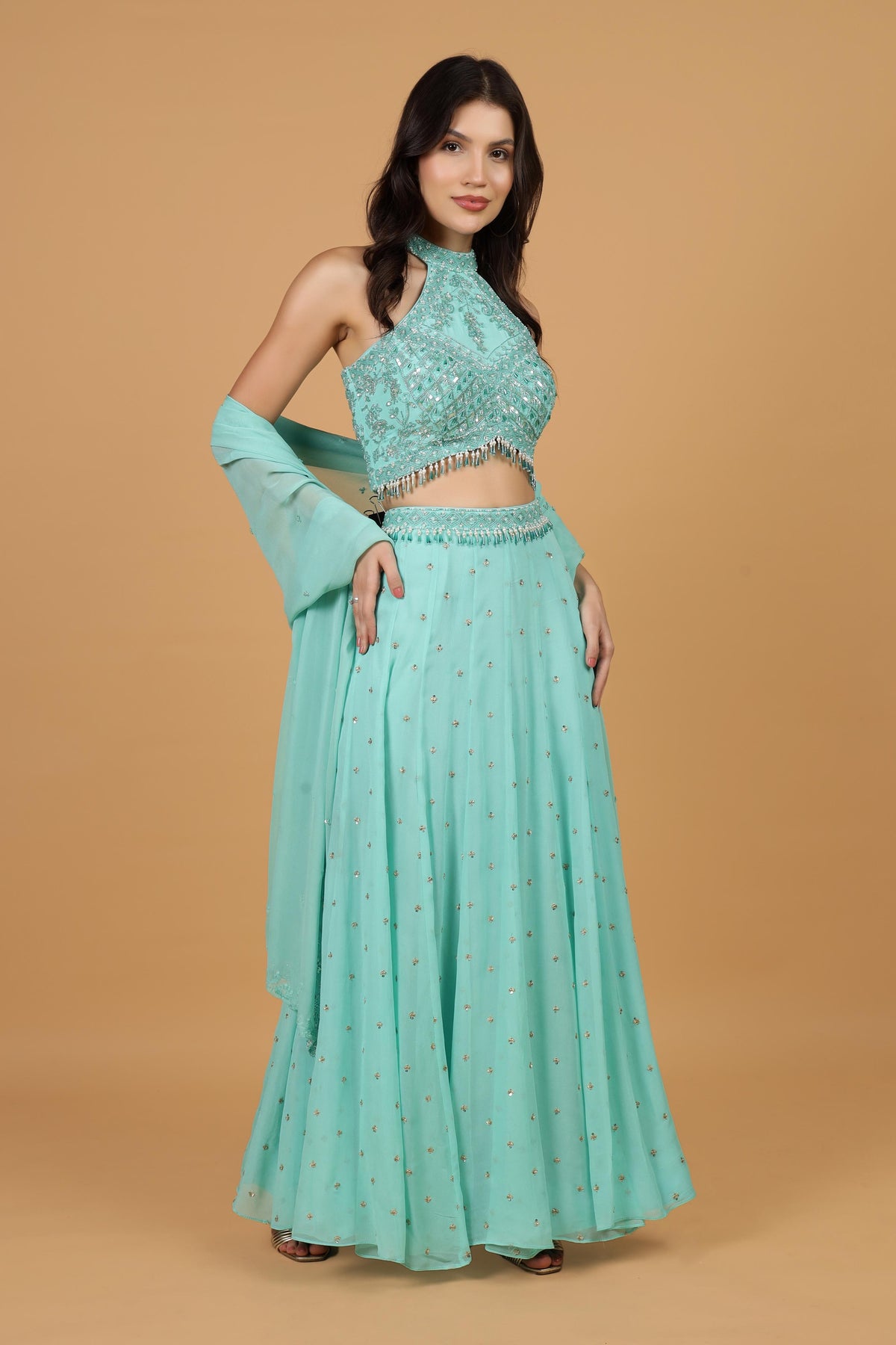 Embroidered Beads and Stones Lehenga Choli With Dupatta