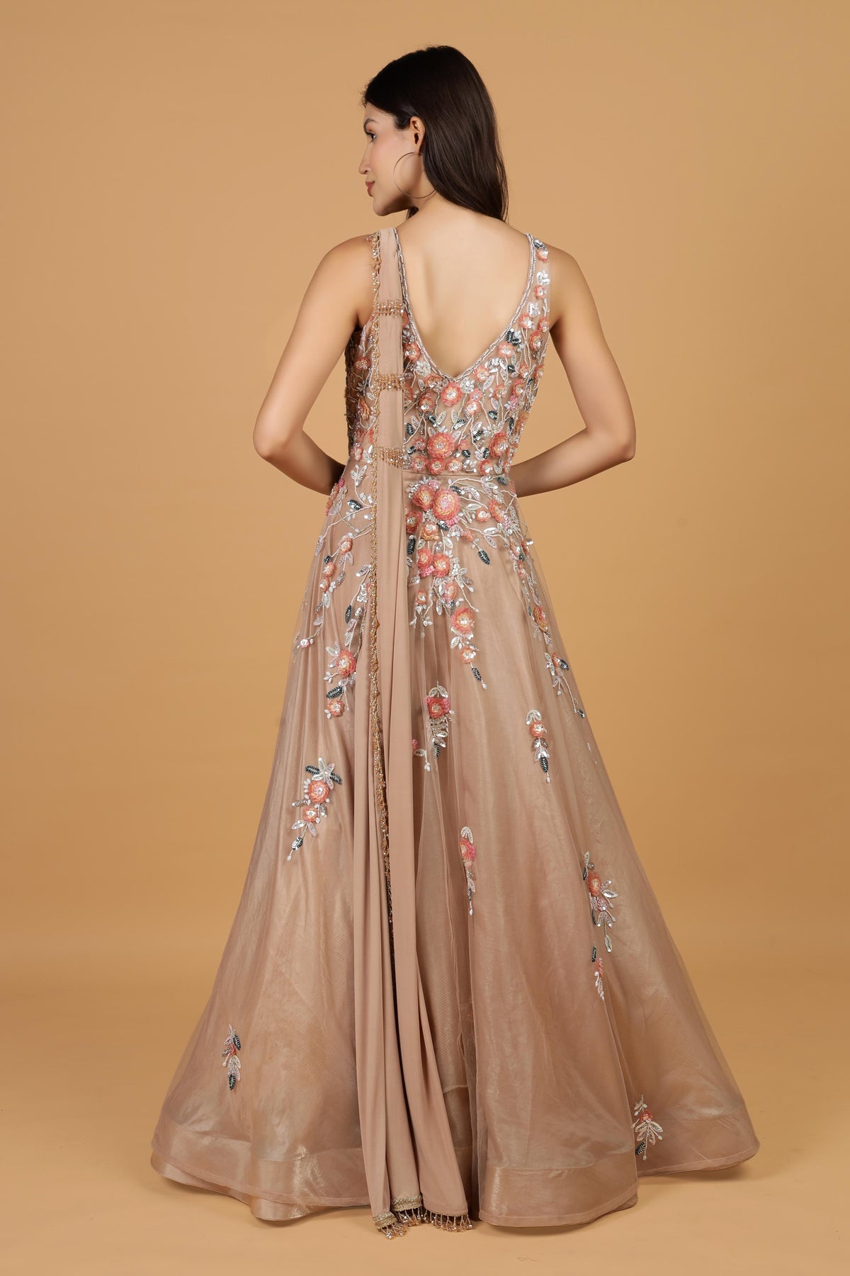 Women Floral Embroidered Maxi Ethnic Dress