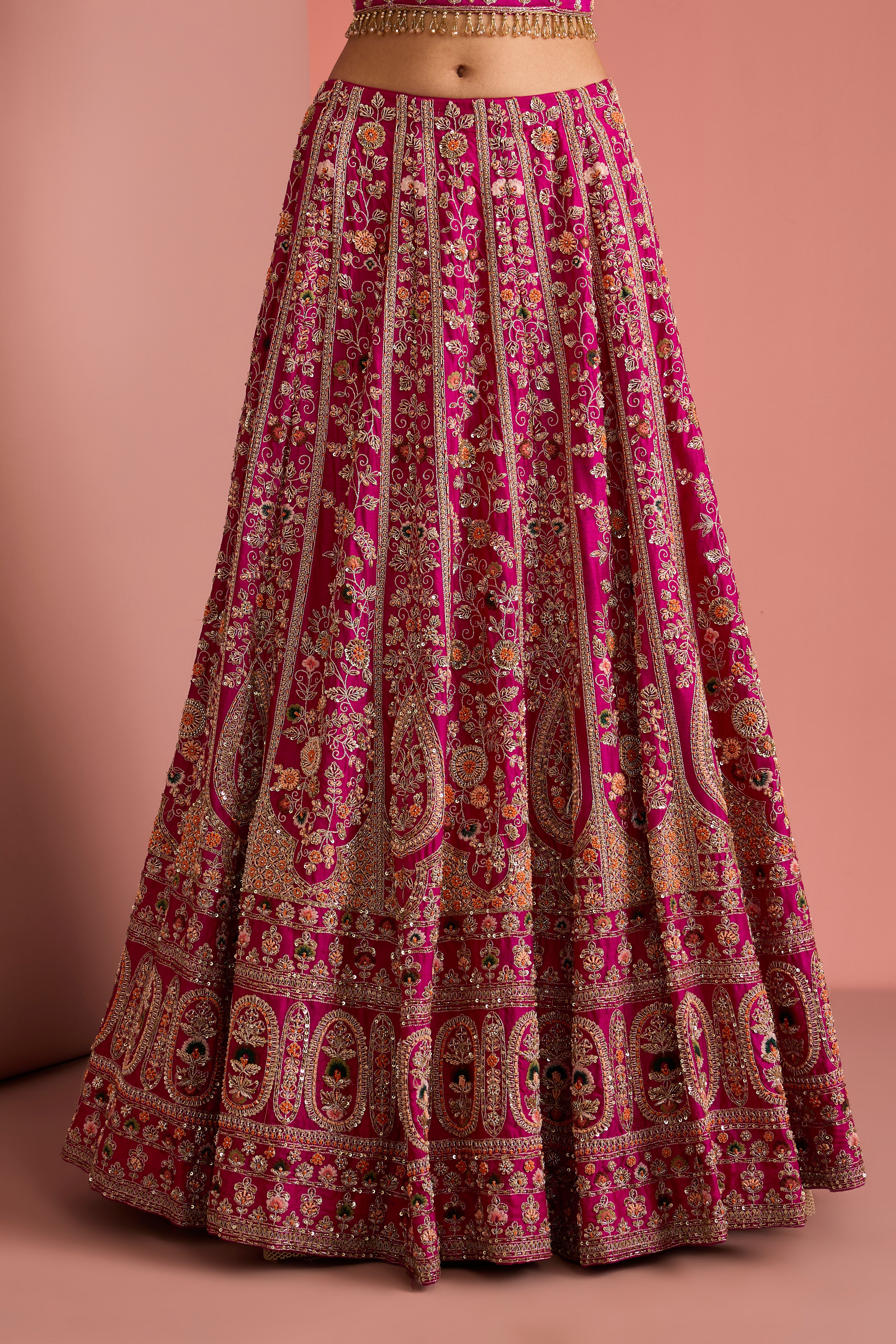 DARK PINK SILK LEHENGA SET WITH ZARDOZI EMBROIDERY