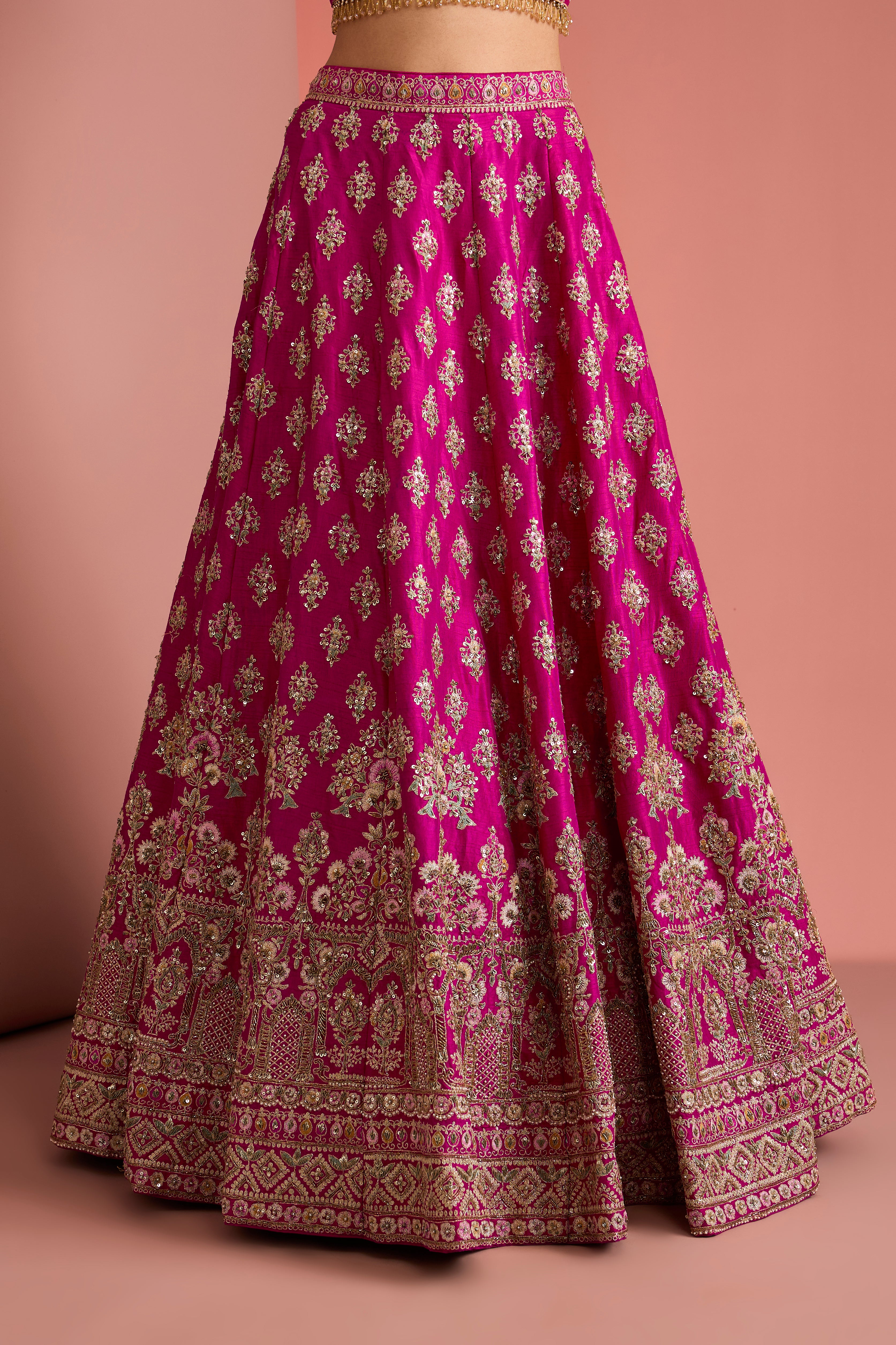 HOT PINK SILK LEHENGA SET WITH AARI EMBROIDERY