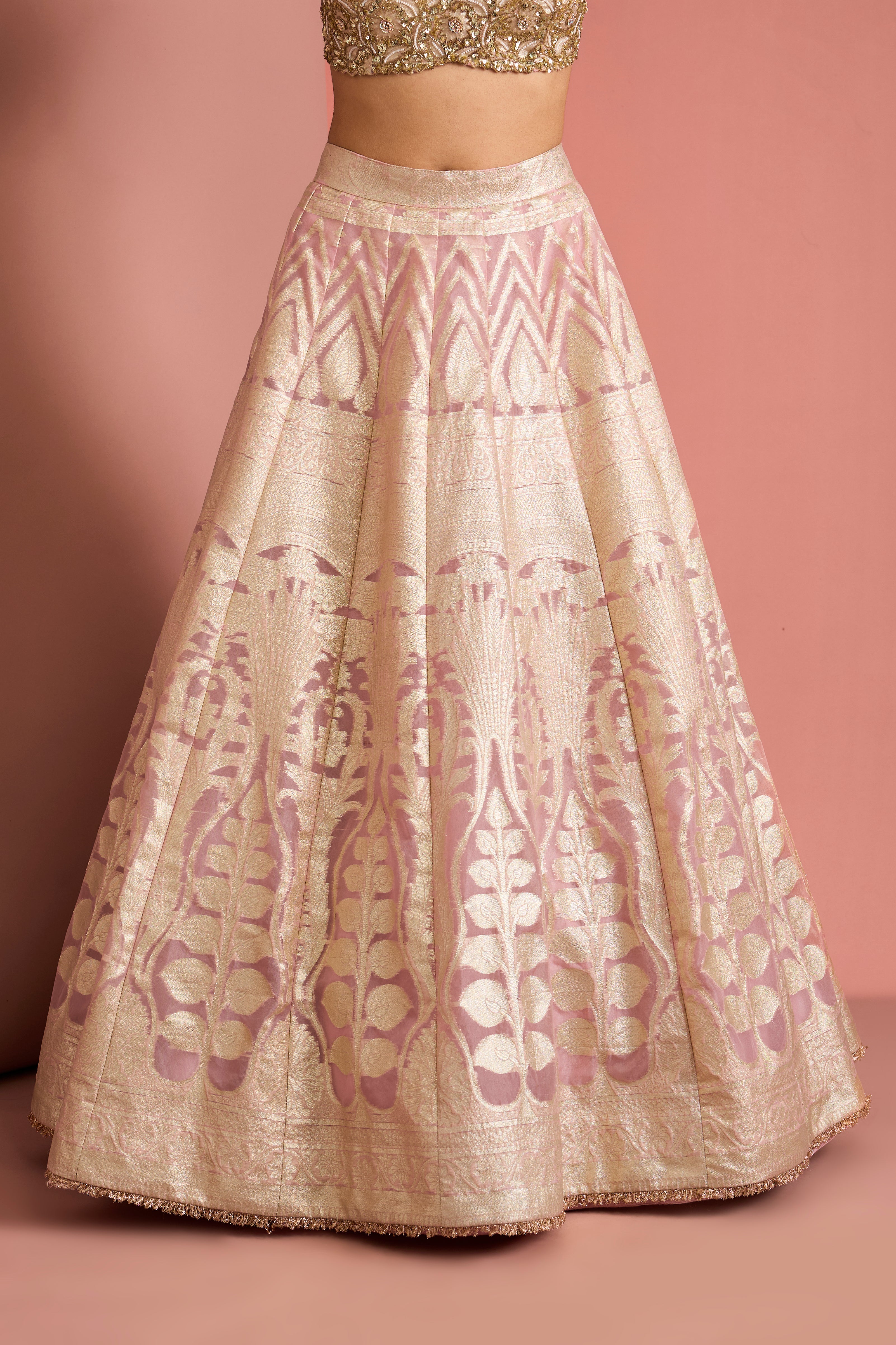 LIGHT PINK ORGANZA BROCADE LEHENGA SET
