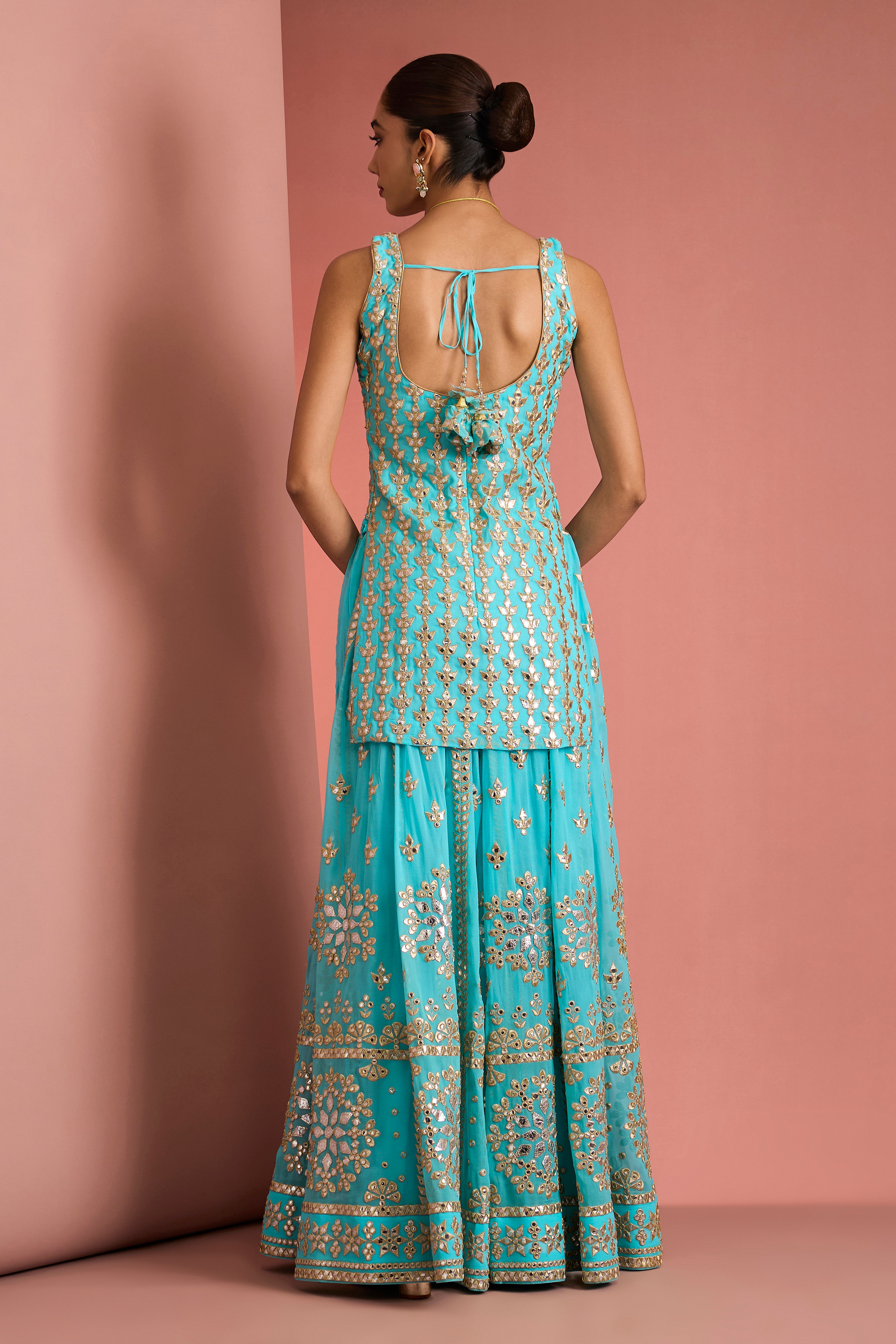 LIGHT BLUE GEORGGETTE GOTTA APPLIQUE SHARARA SET