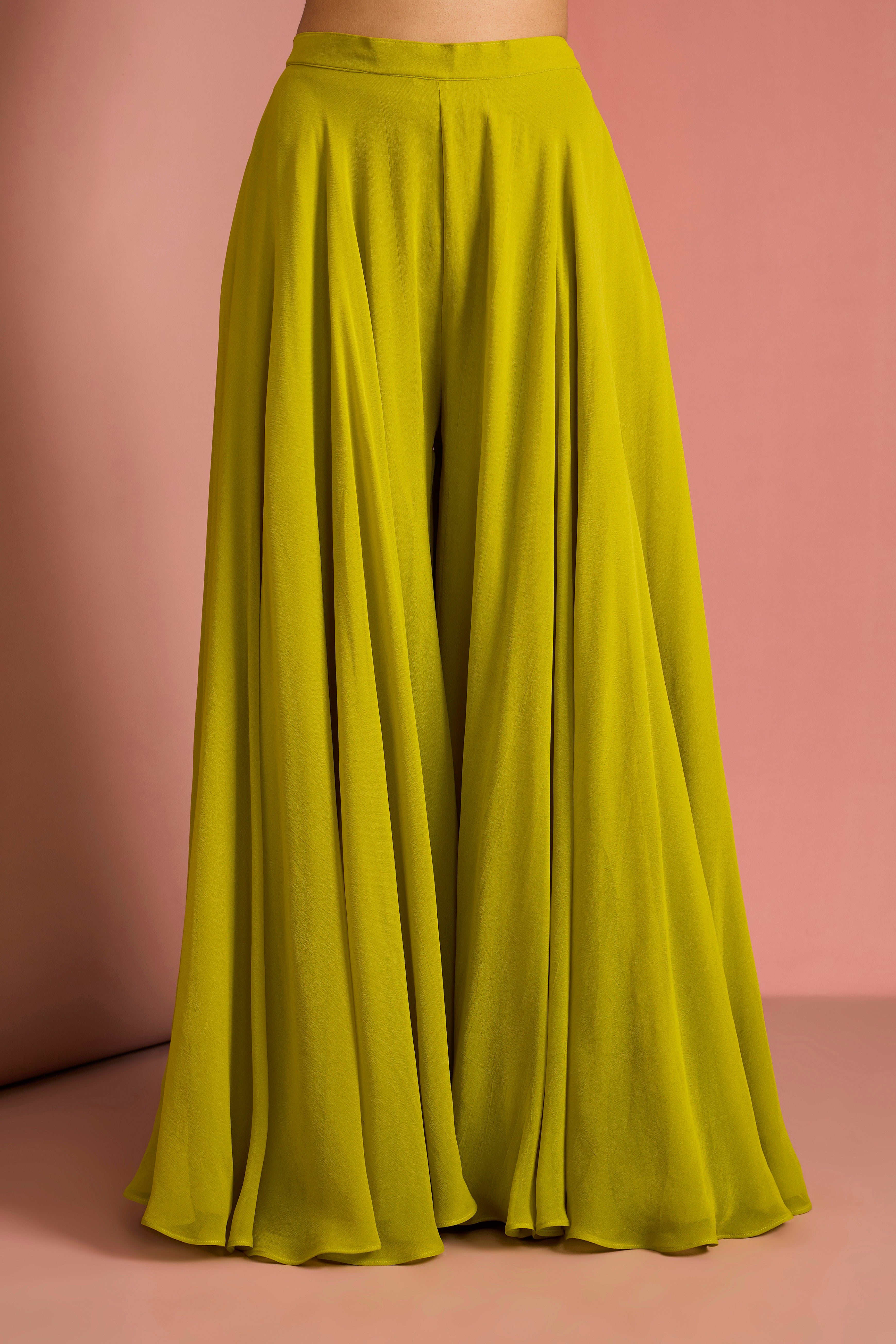 LIME GREEN CREPE BEAD WORK SHARARA SET