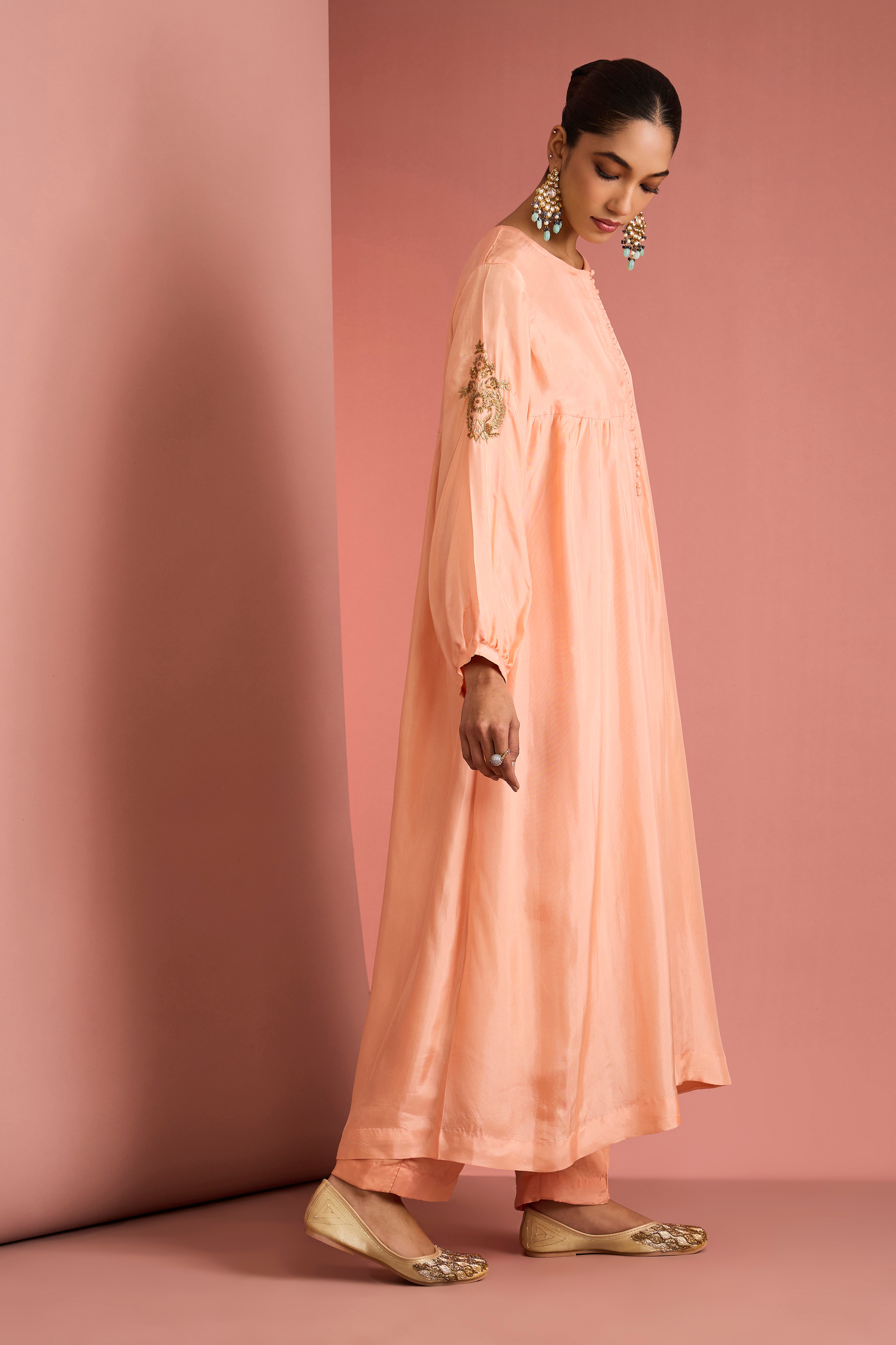 PEACH OPARA SILK KURTA SET