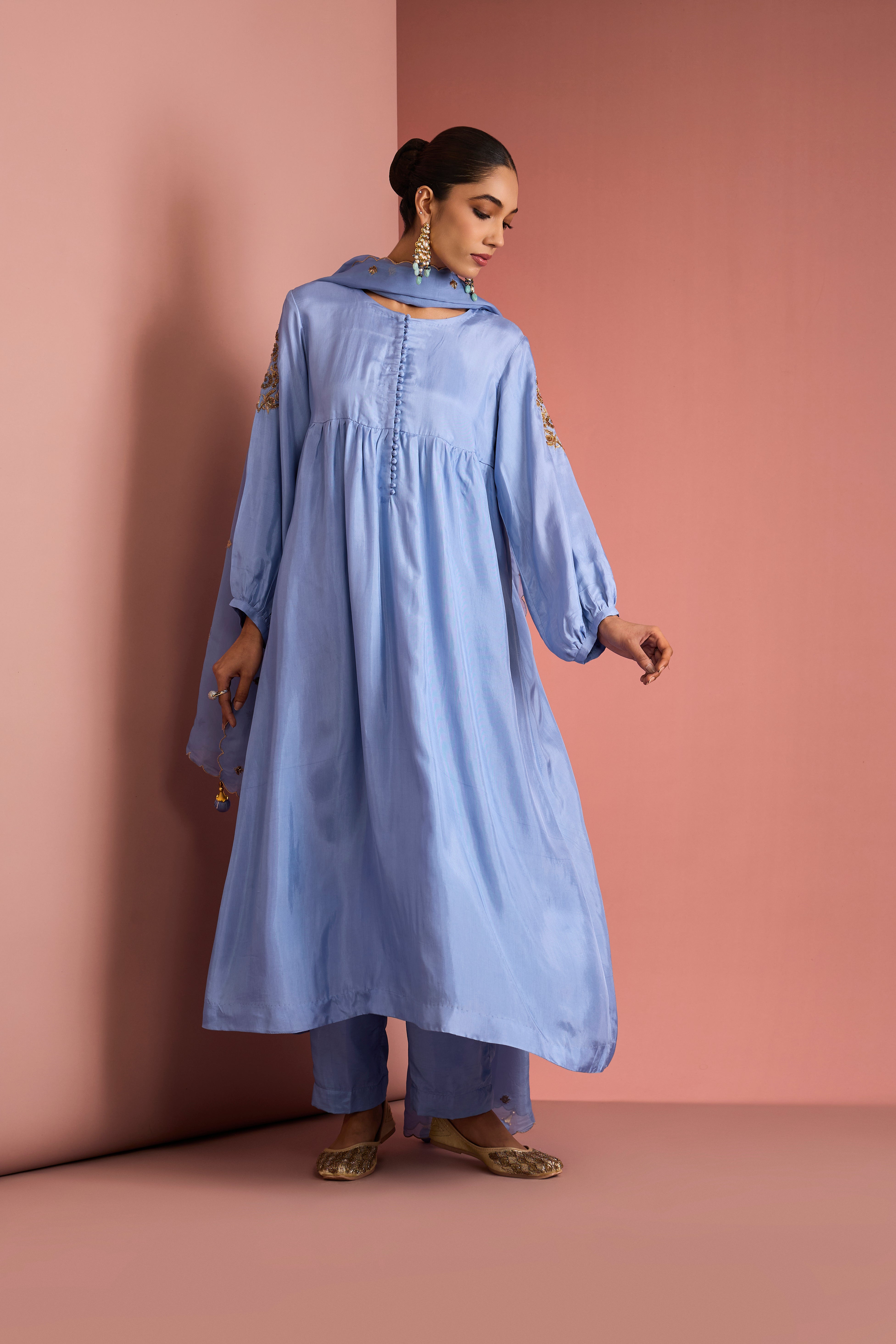 MEDIUM BLUE OPARA SILK KURTA SET