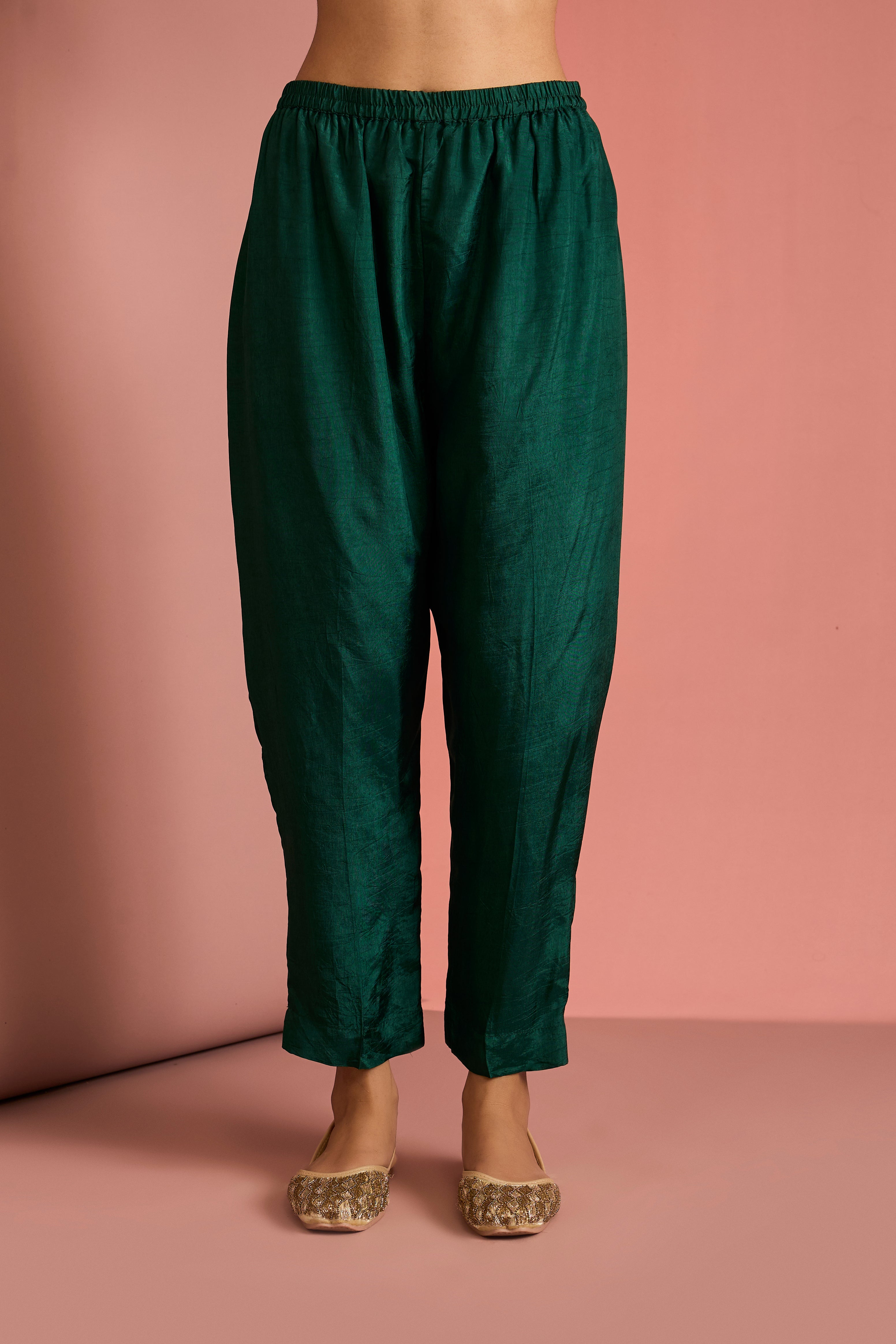 DARK GREEN VELVET KURTA SET