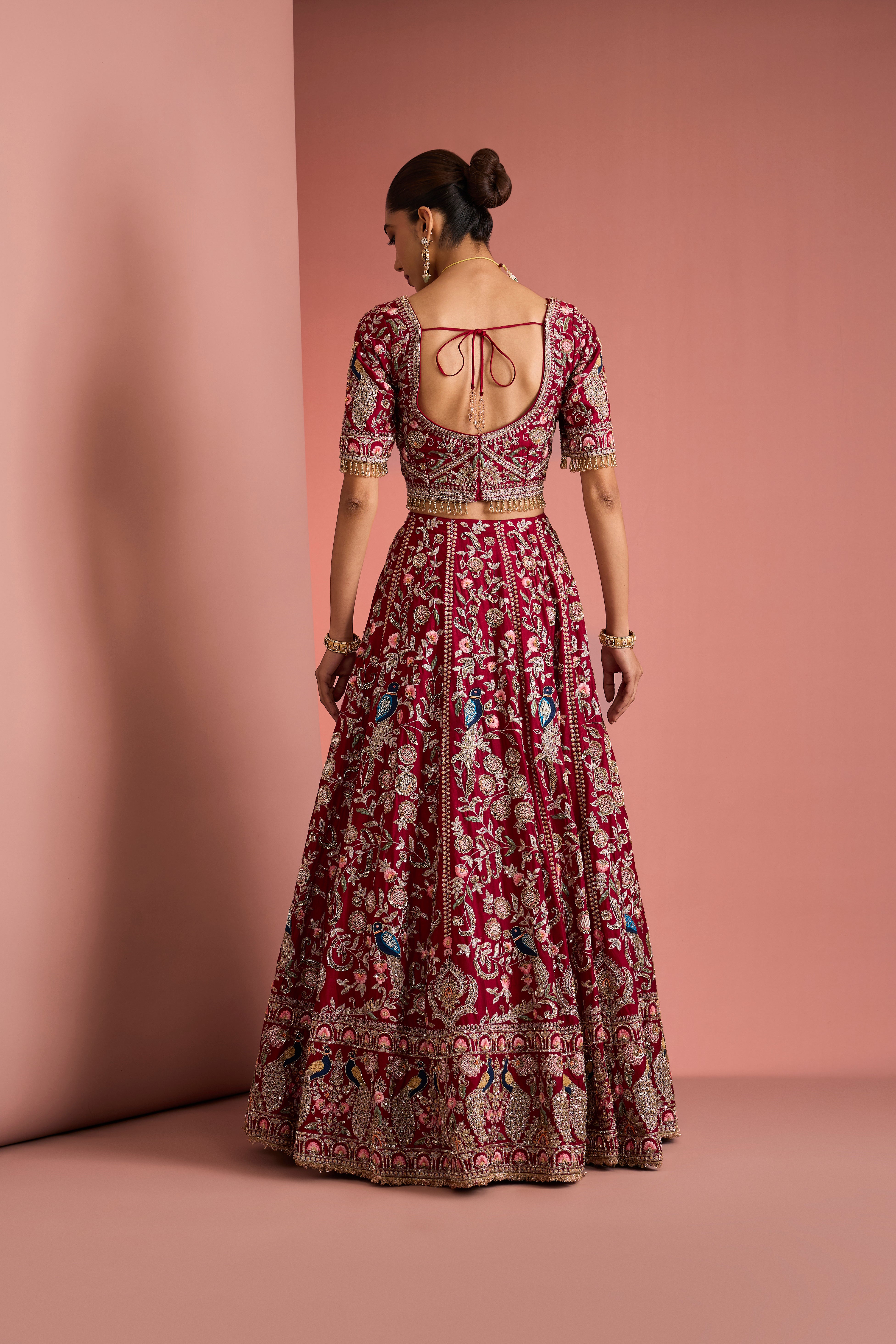 MAROON SILK HAND EMBROIDERED LEHENGA SET