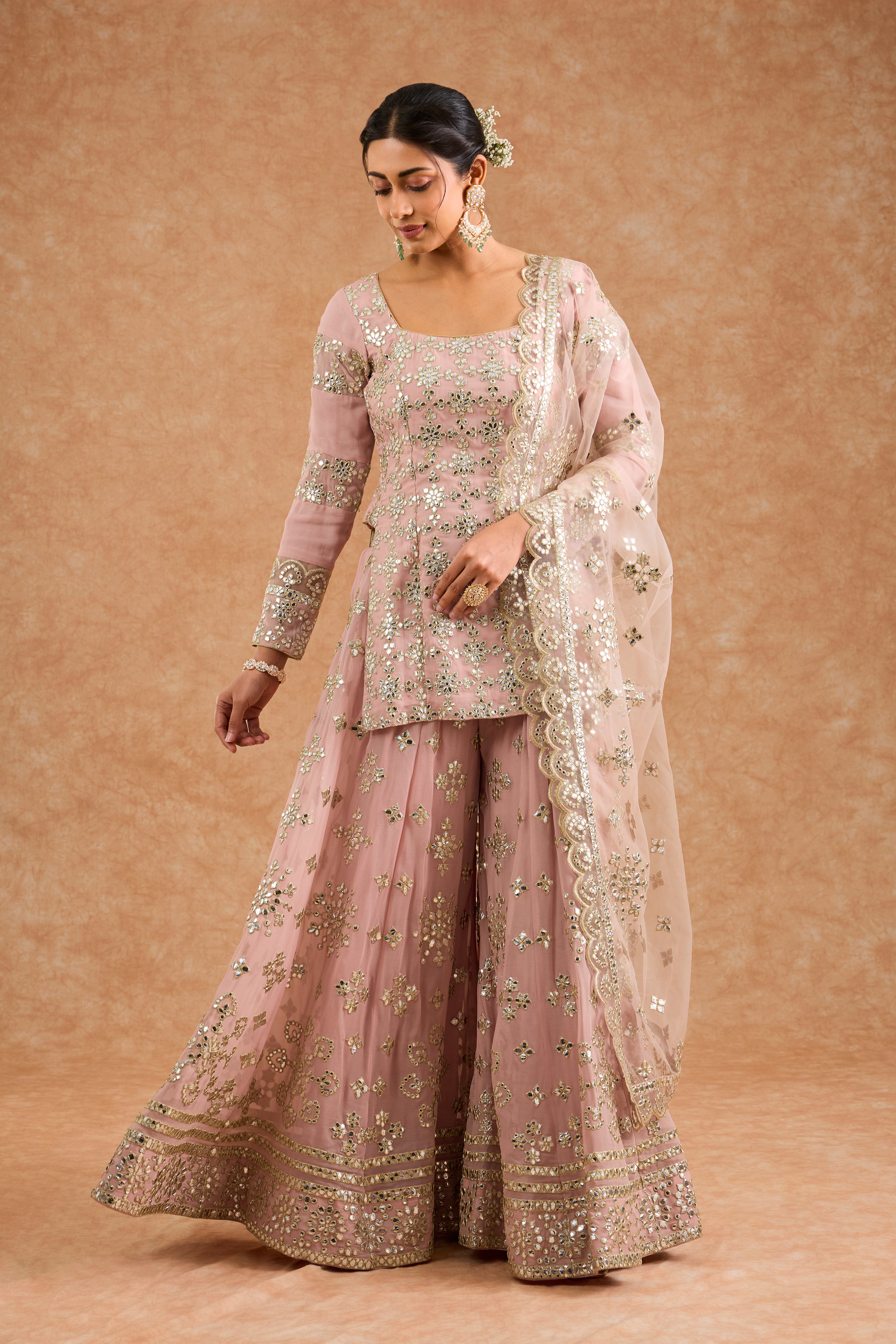 Pink Georggette Gota Applique Sharara Kurti Set