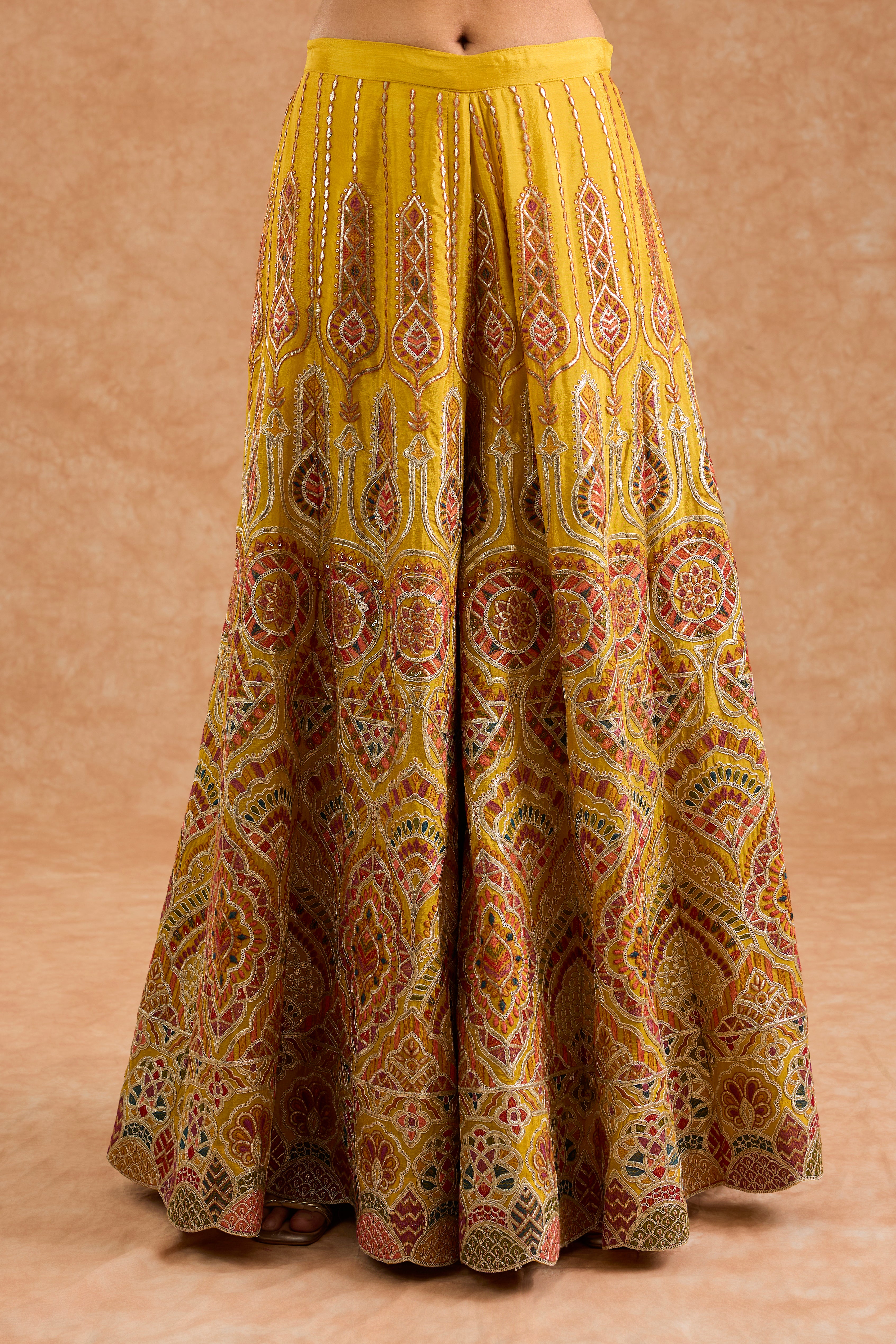 Mustard Chinon Multocolored Thread Work Sharara Set