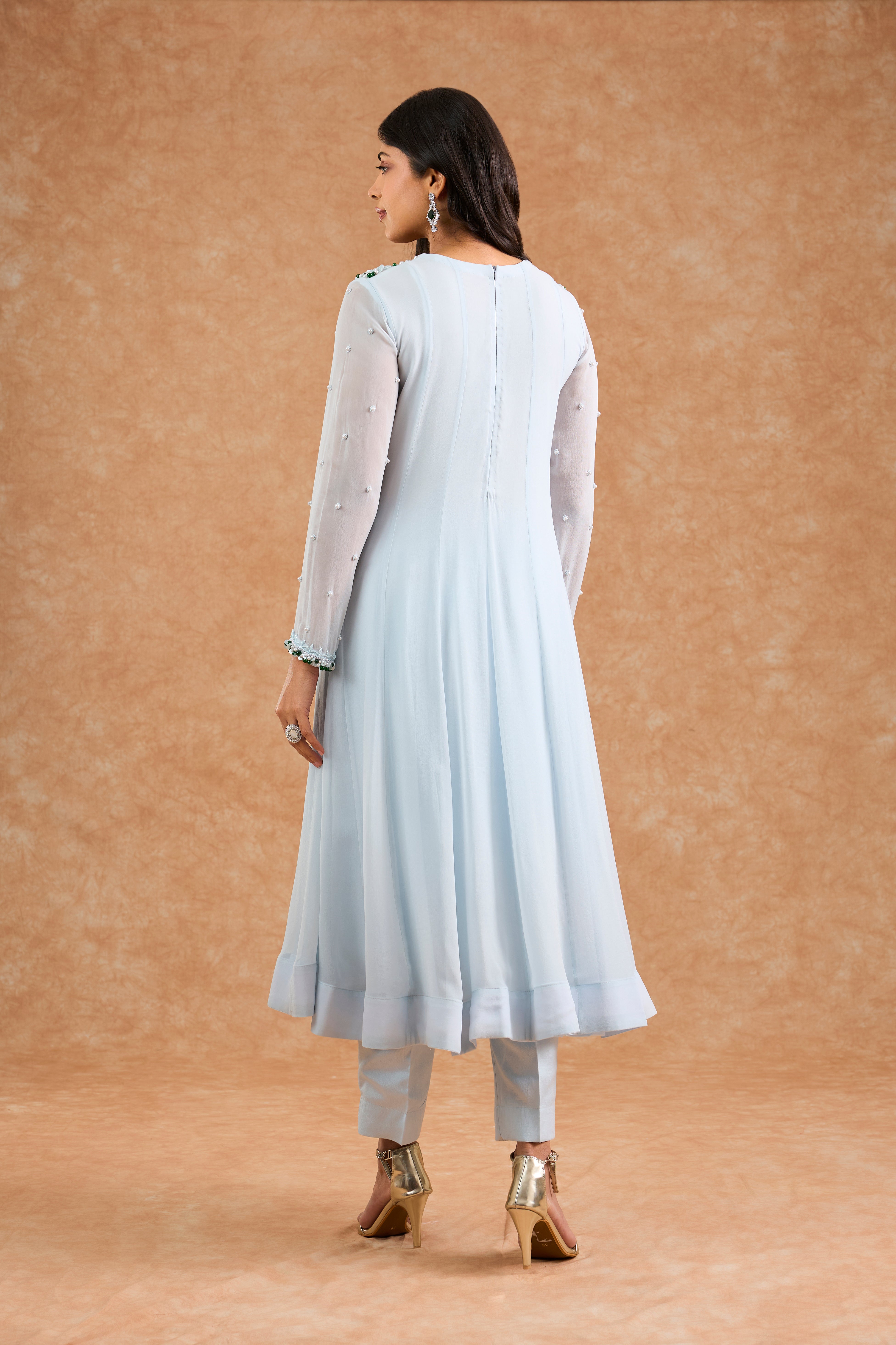 Light Blue Georgette Applique Work Anarkali Set