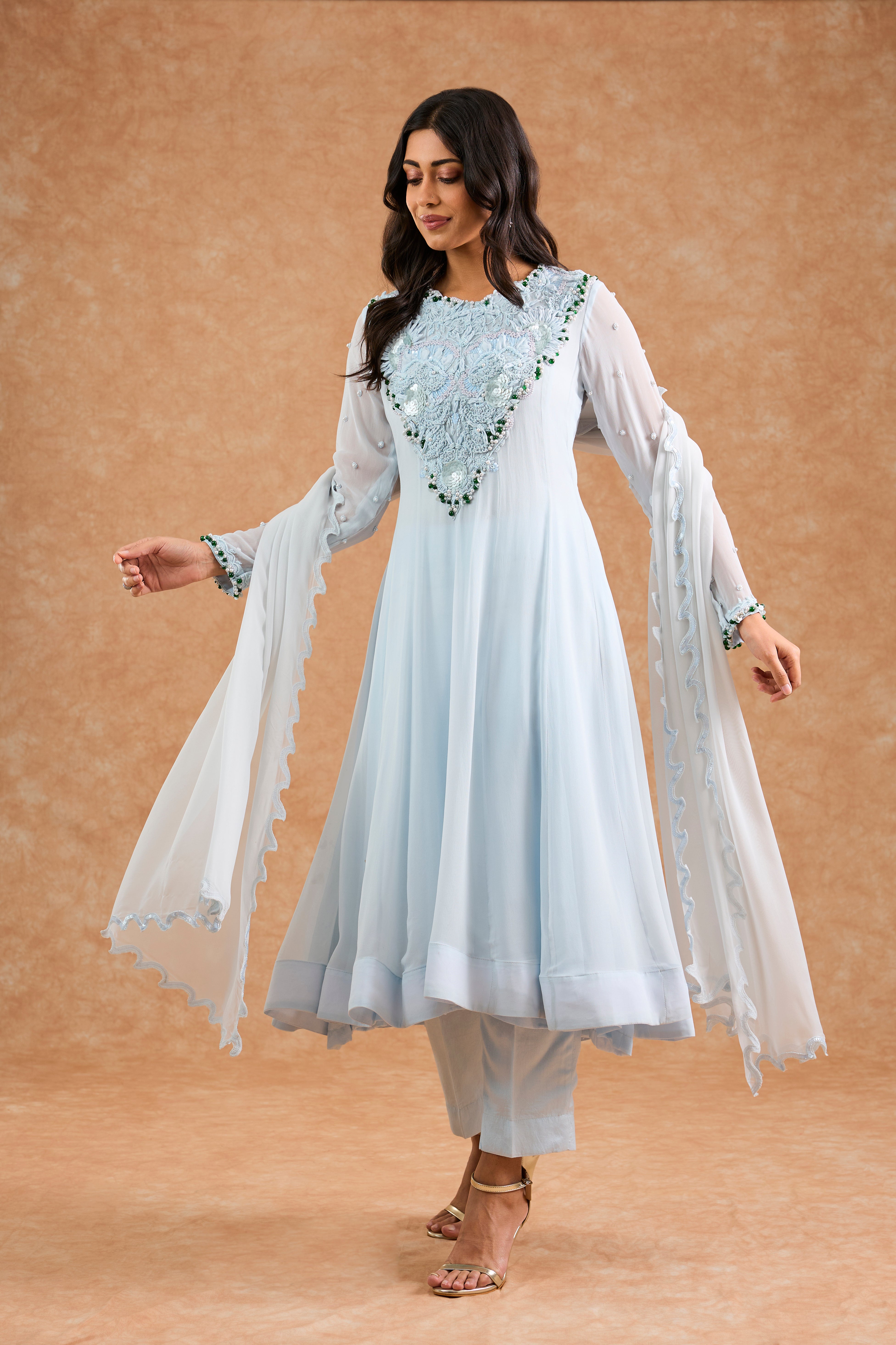 Light Blue Georgette Applique Work Anarkali Set