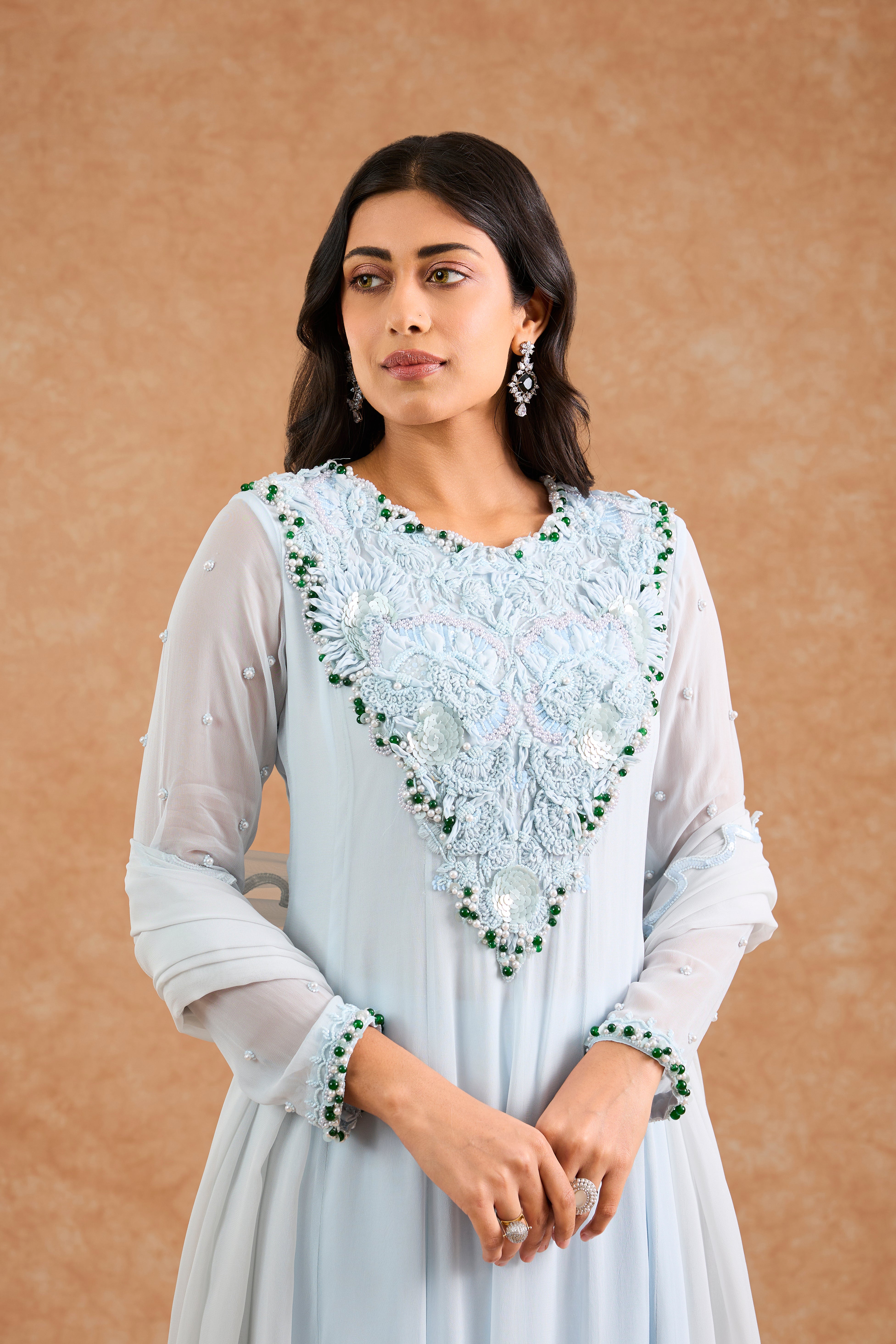 Light Blue Georgette Applique Work Anarkali Set