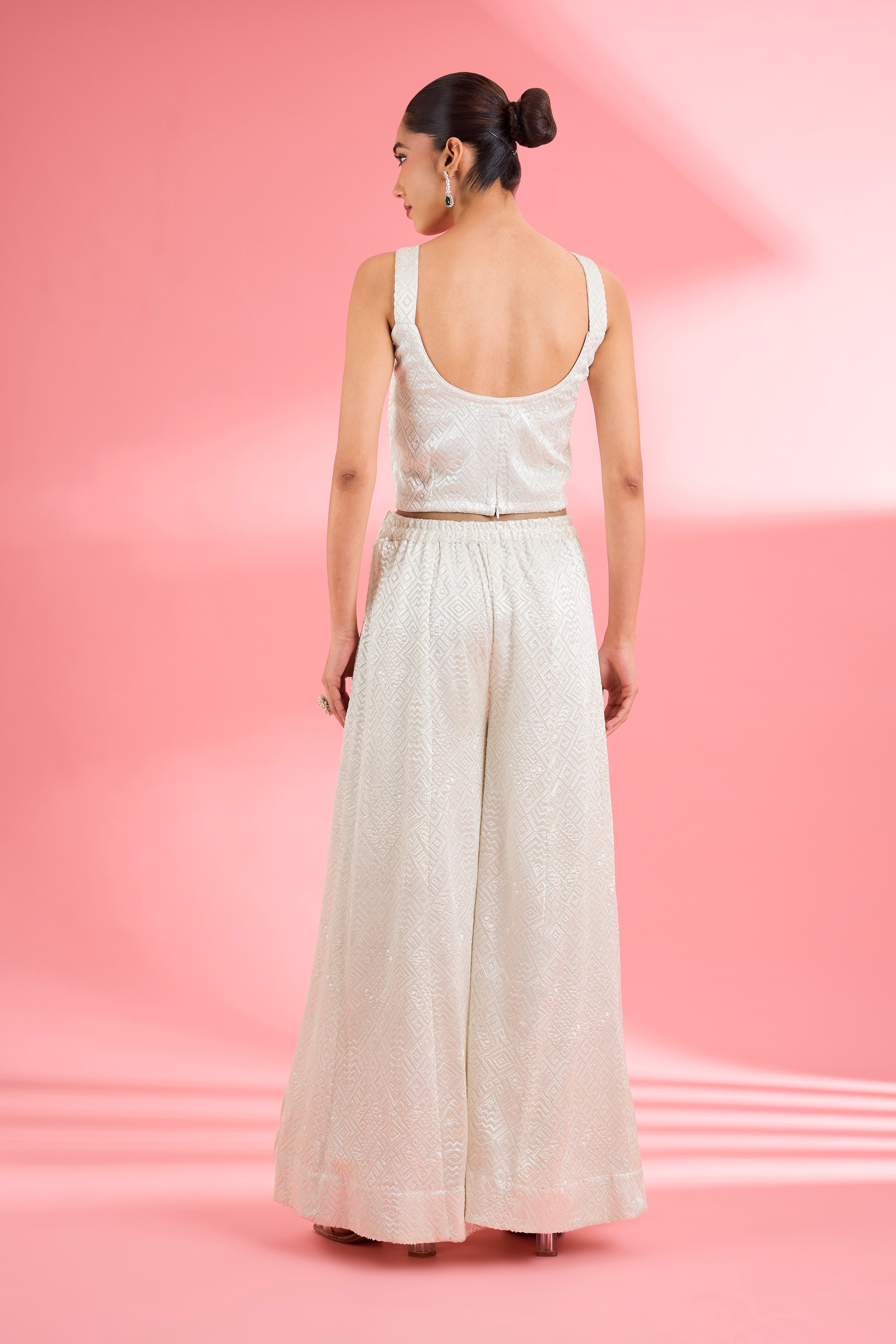 Ivory Georgette Sharara Set With Thread And Sequin Work
