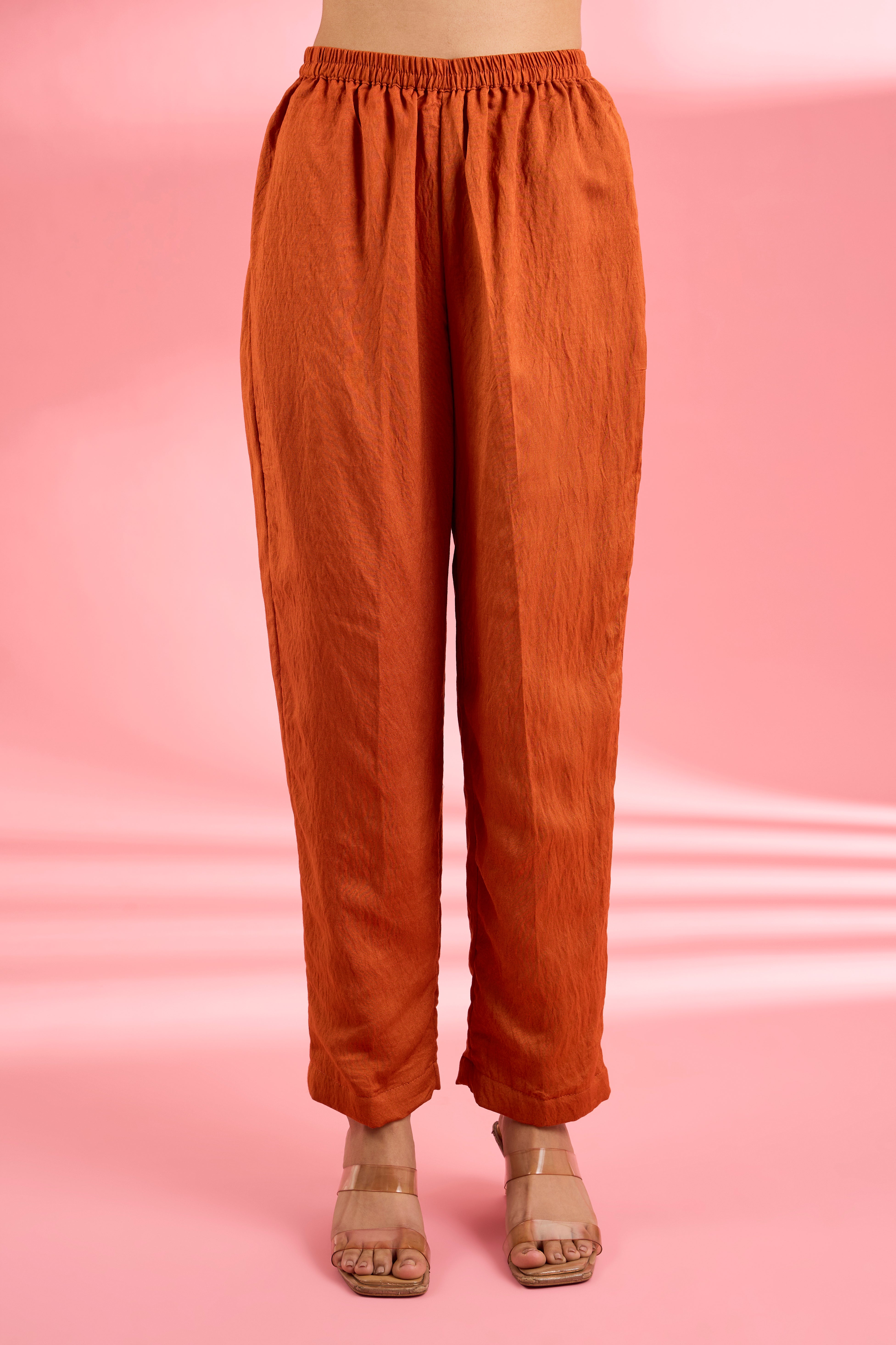 Rust Katan Silk Hand Embroidered Kurta Set