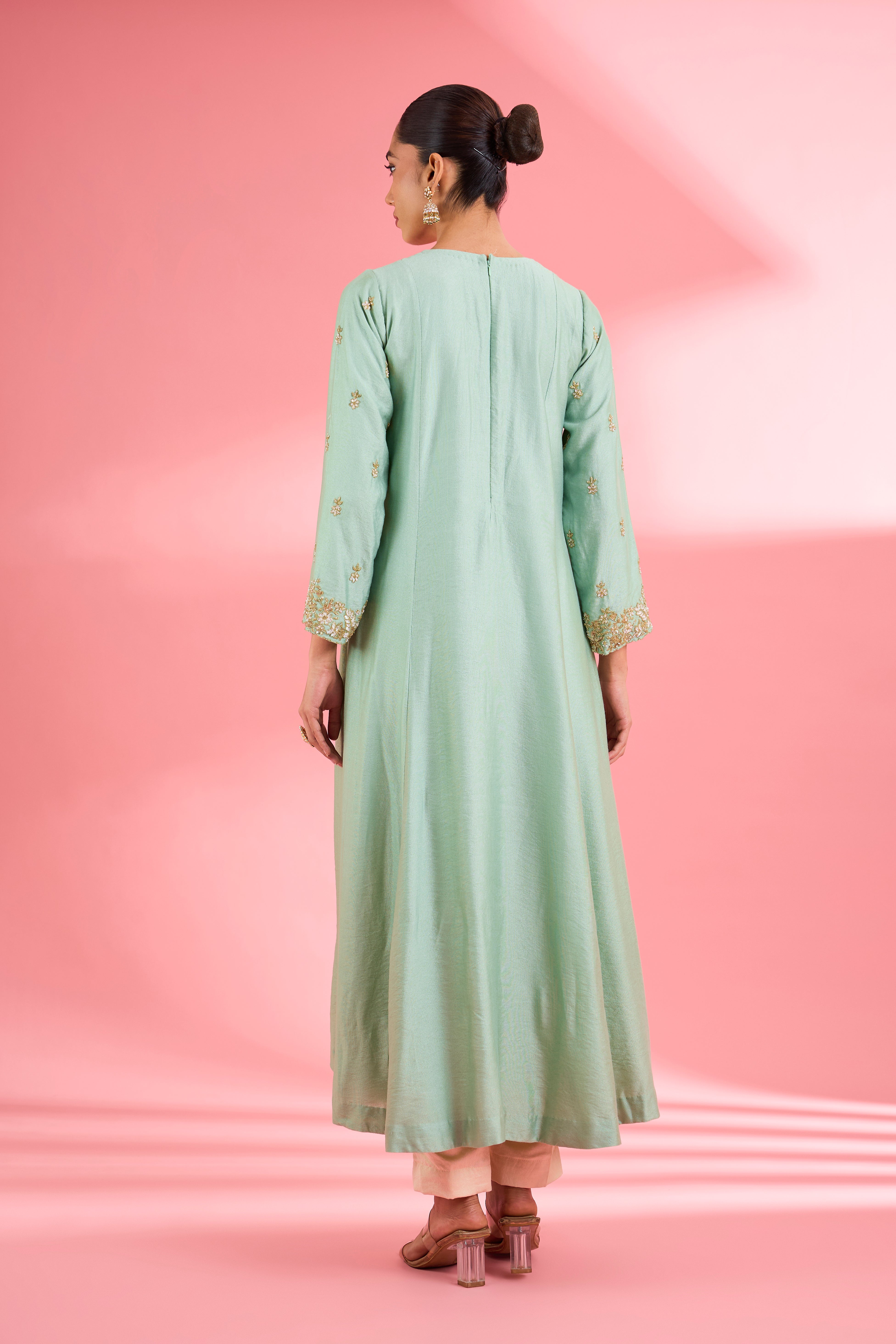 Sea Green Katan Silk Handwork Kurta Set