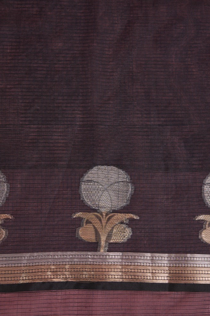 Black Premium Kota Doria Silk Saree And Blouse Piece .