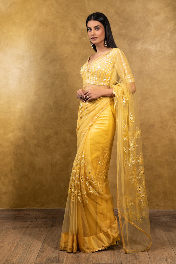 Sunburst Yellow Tulle Saree