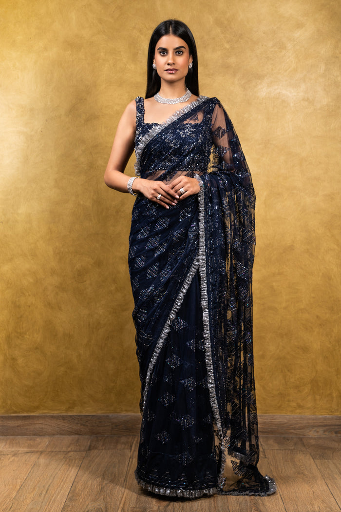 Navy Tulle Saree