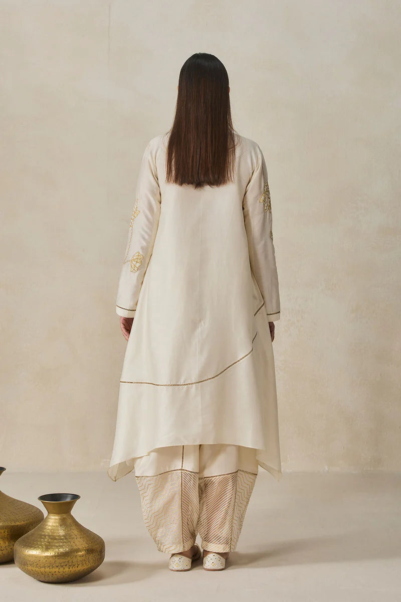 Chanderi Assmmetrical Kurta With Pant Set