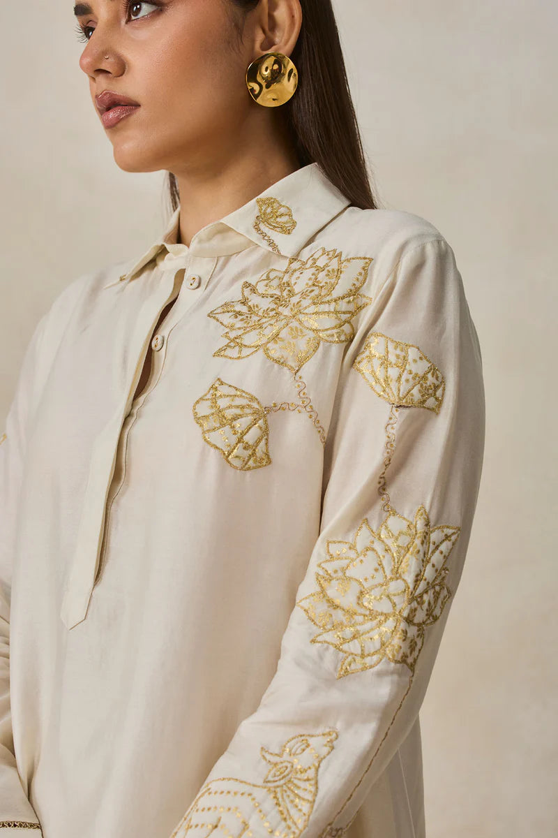 Chanderi Assmmetrical Kurta With Pant Set