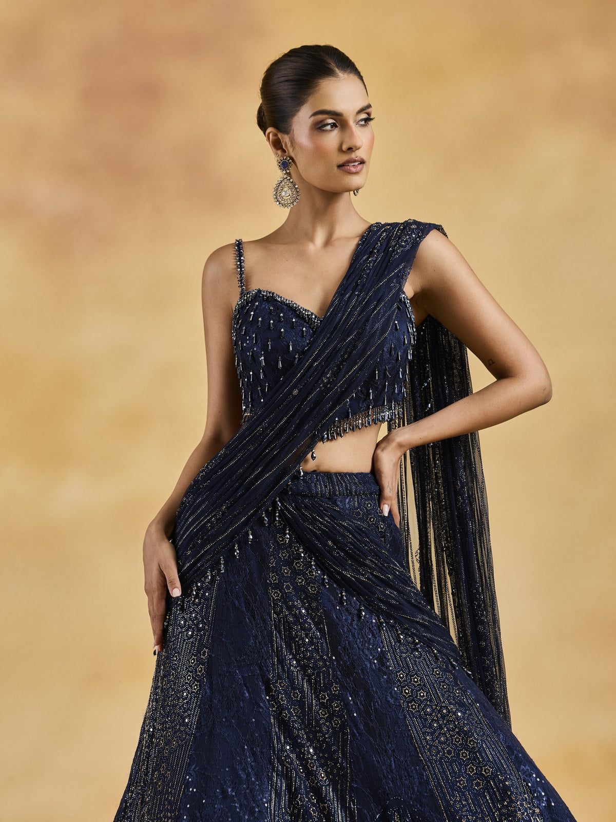Black Svarovski Lehenga Set