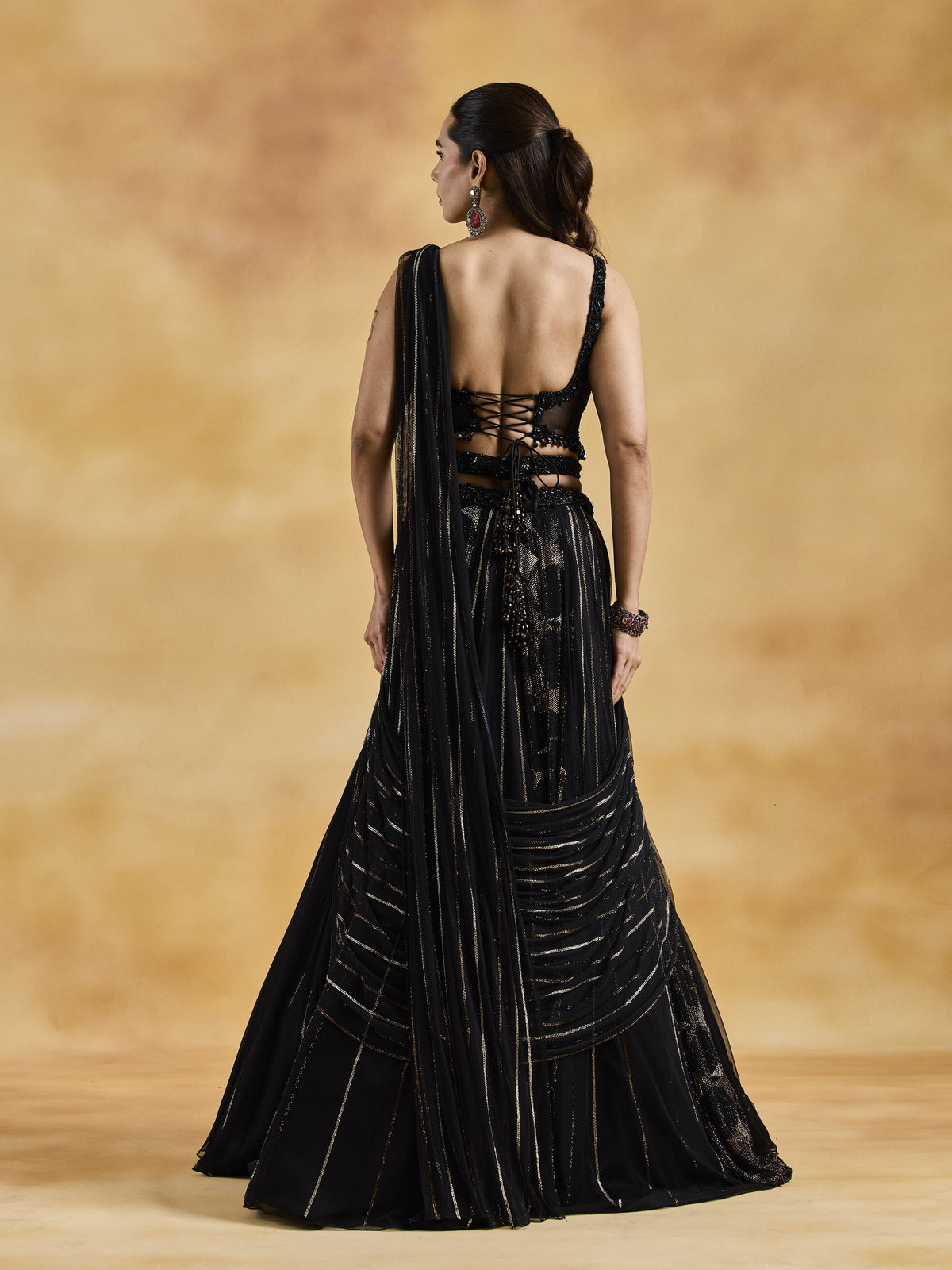 Black Svarovski Lehenga Set