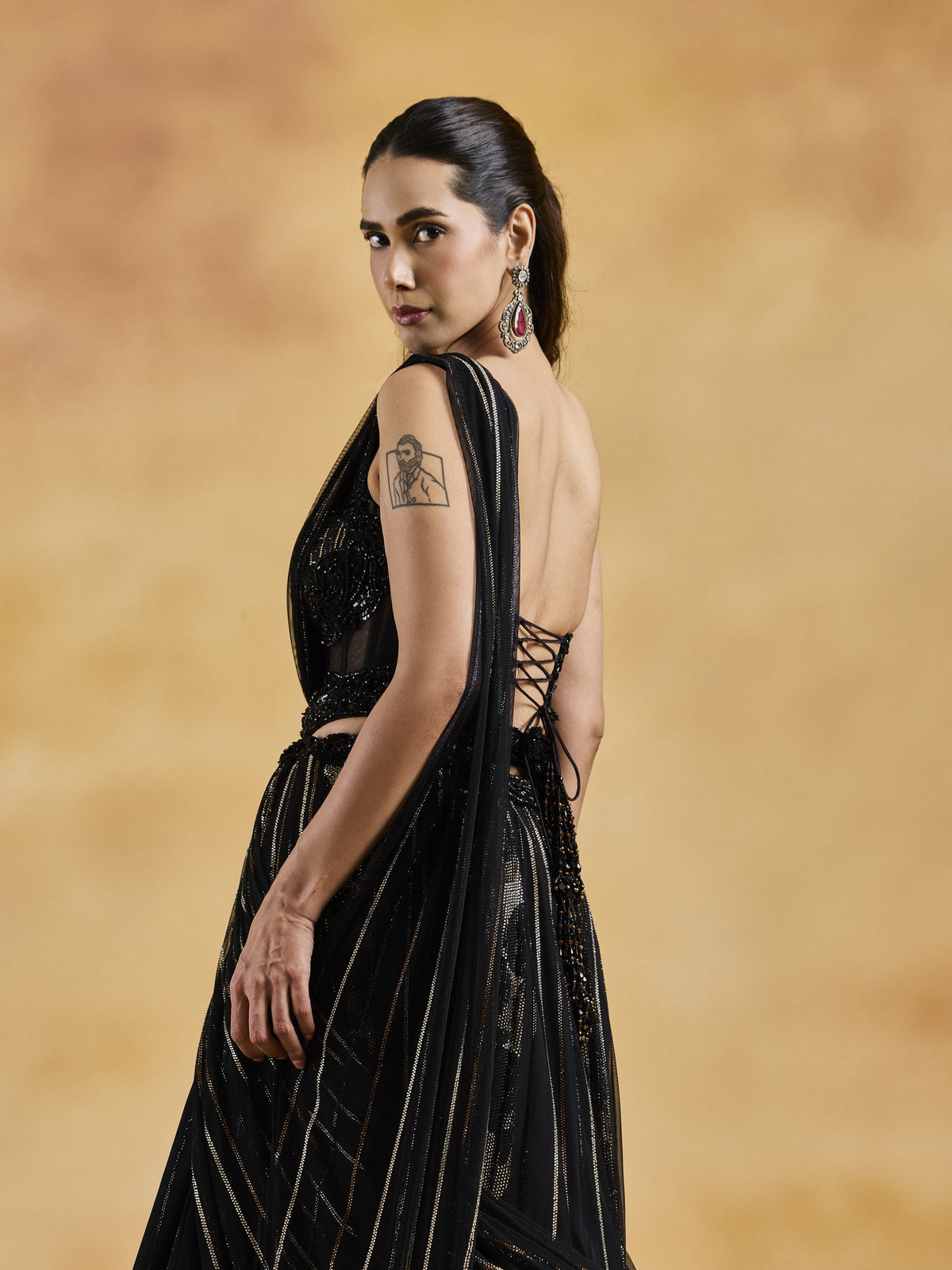 Black Svarovski Lehenga Set