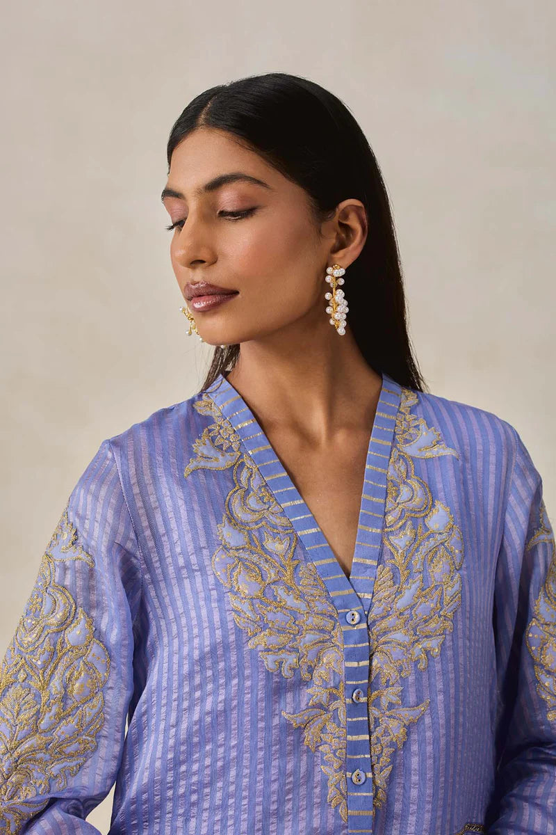 Chanderi Front Open Assymetrical Kurta With Pant
