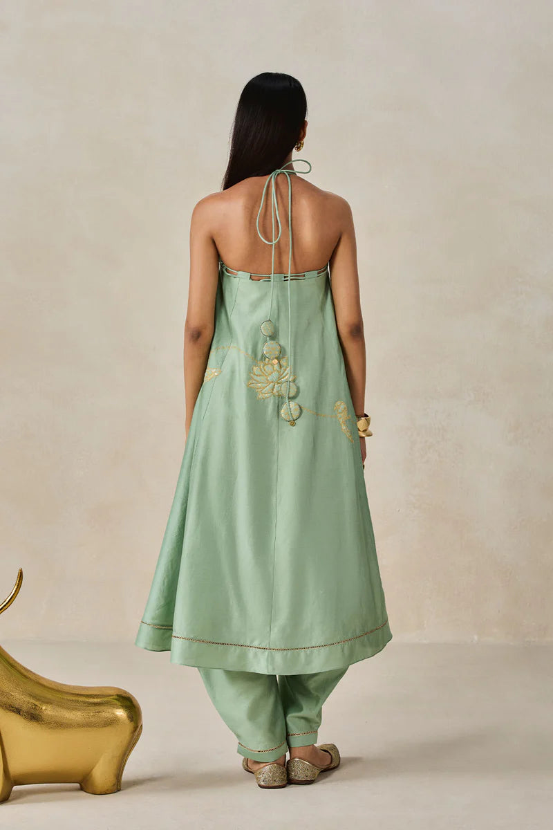 Chanderi Offshoulder Kurta With Pant Set