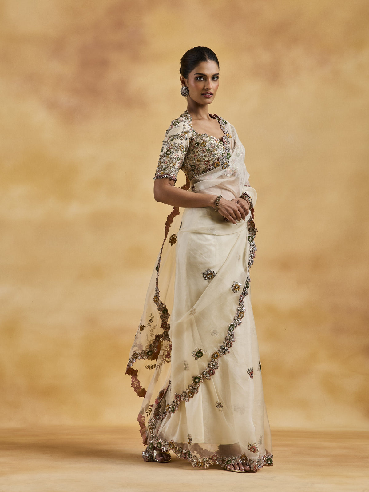 Ivory Organza Saree Set