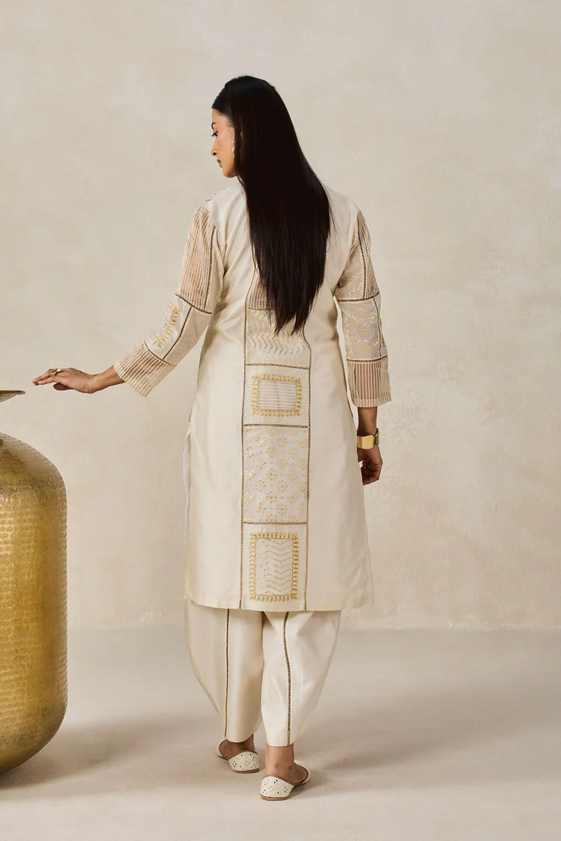 Gold Chanderi Patch Work Kurta & Salwar