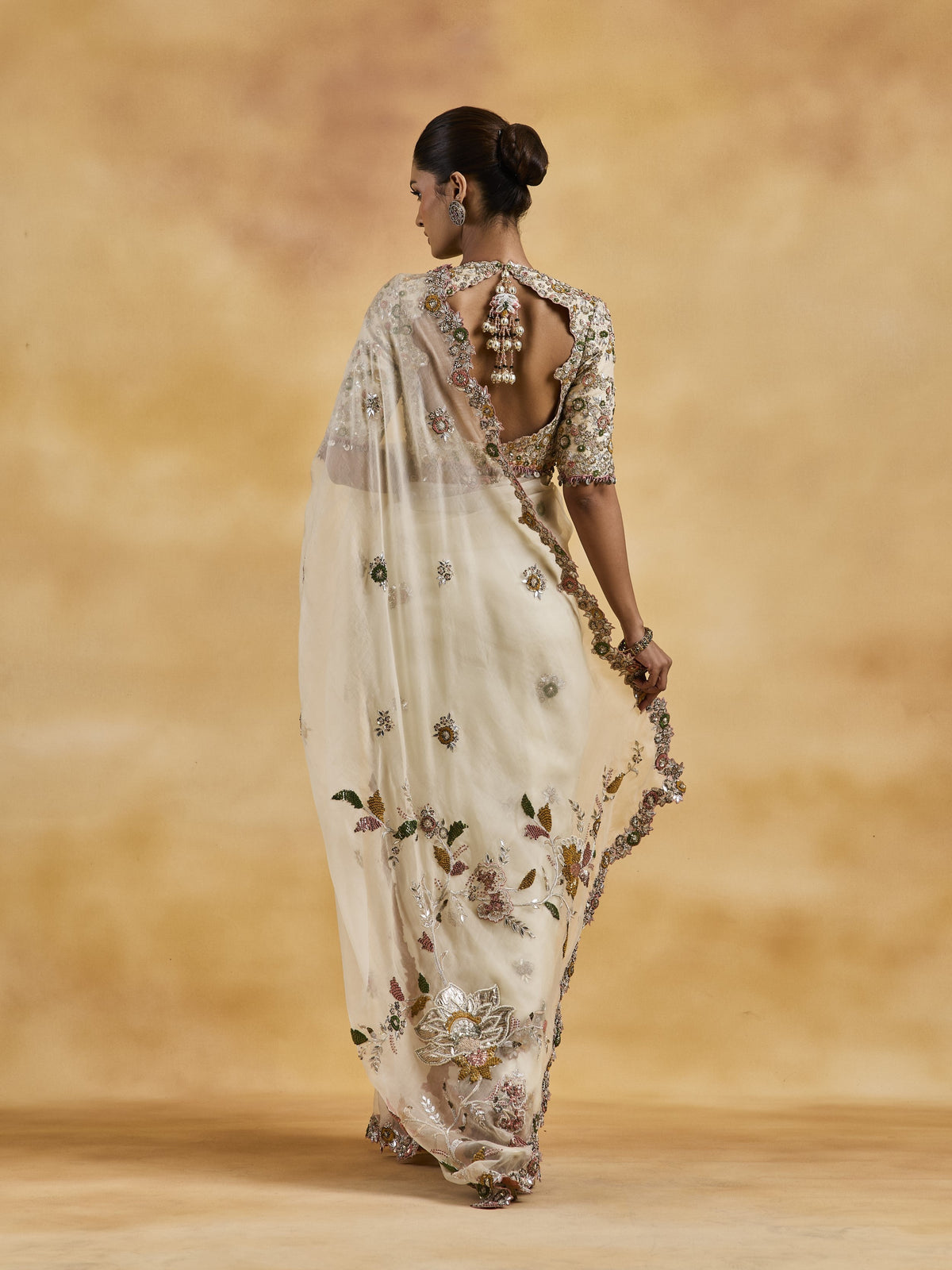 Ivory Organza Saree Set