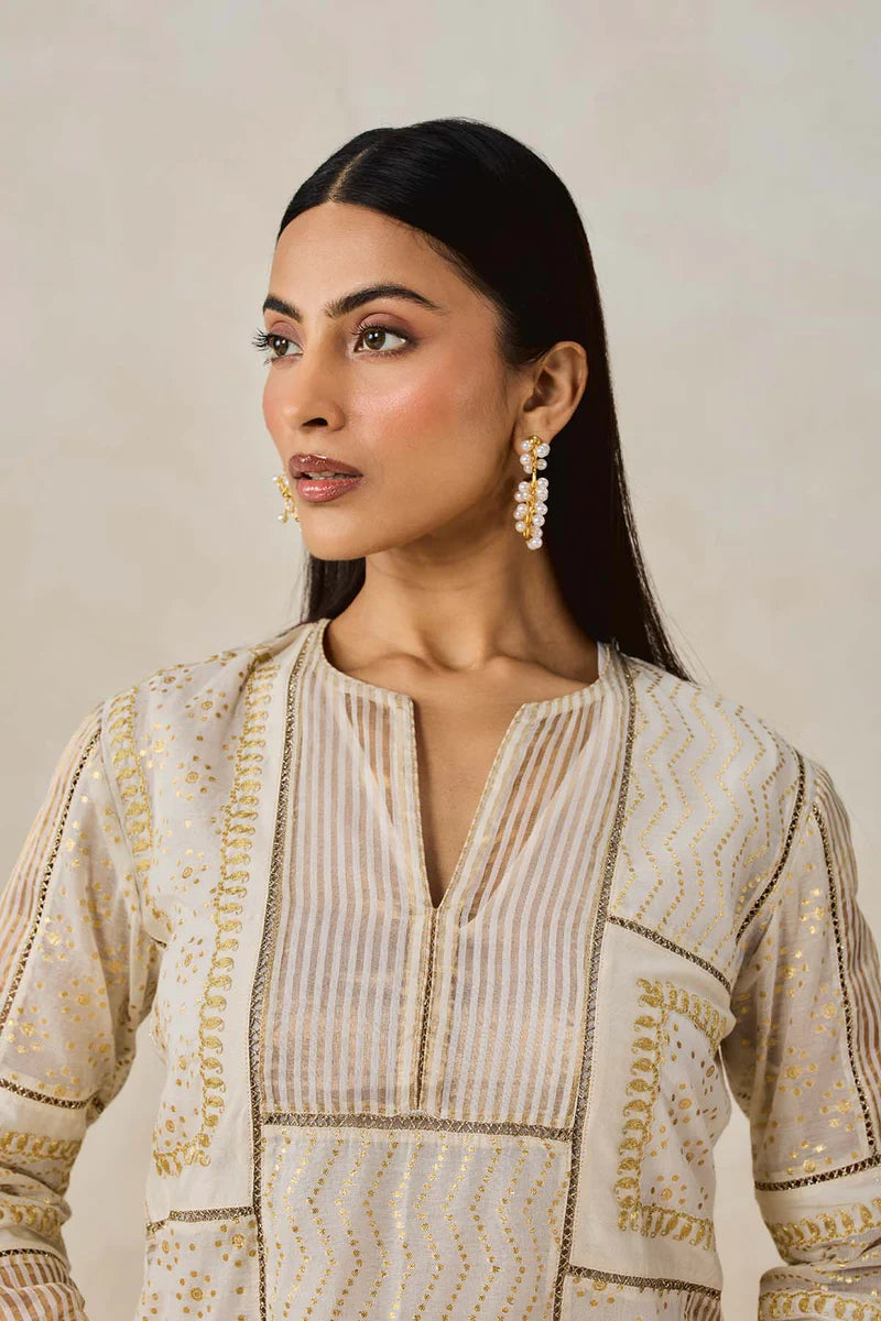 Gold Chanderi Patch Work Kurta & Salwar