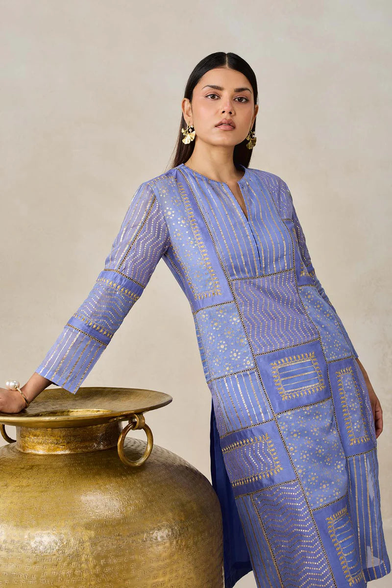 Gold Chanderi Patch Work Kurta & Salwar
