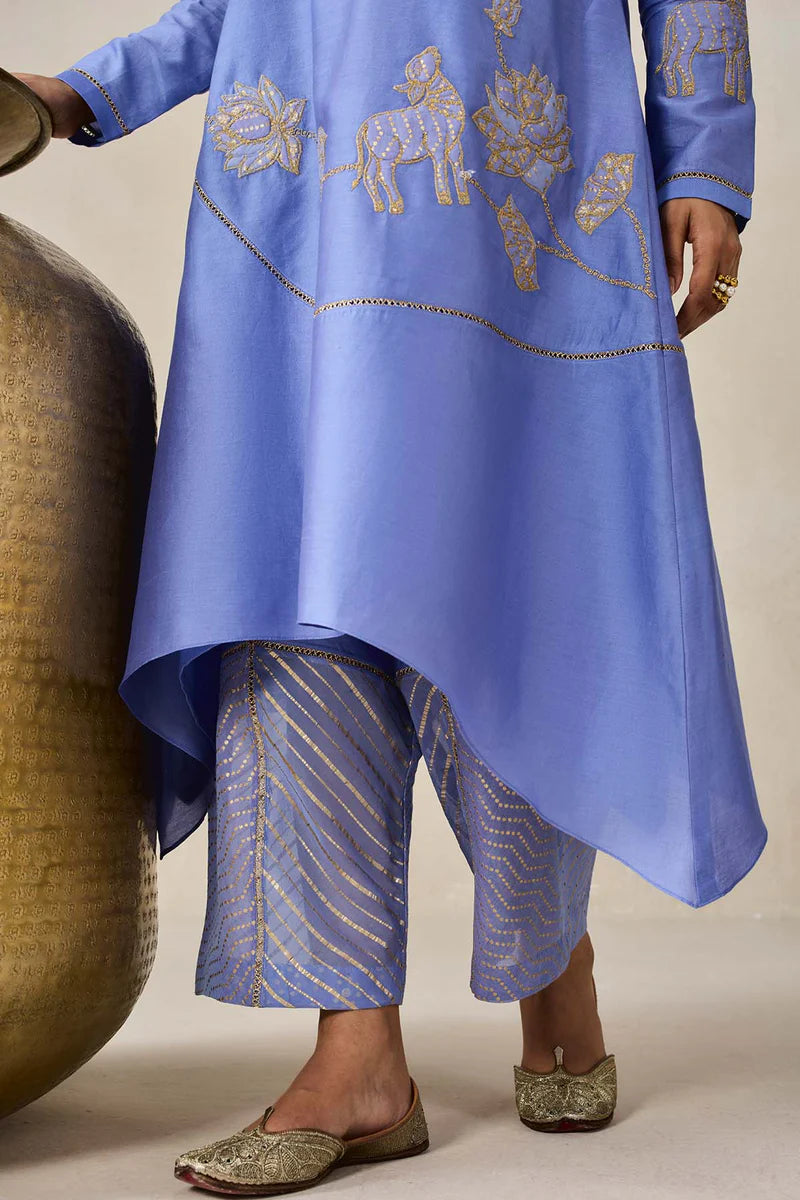 Chanderi Assmmetrical Kurta With Pant Set