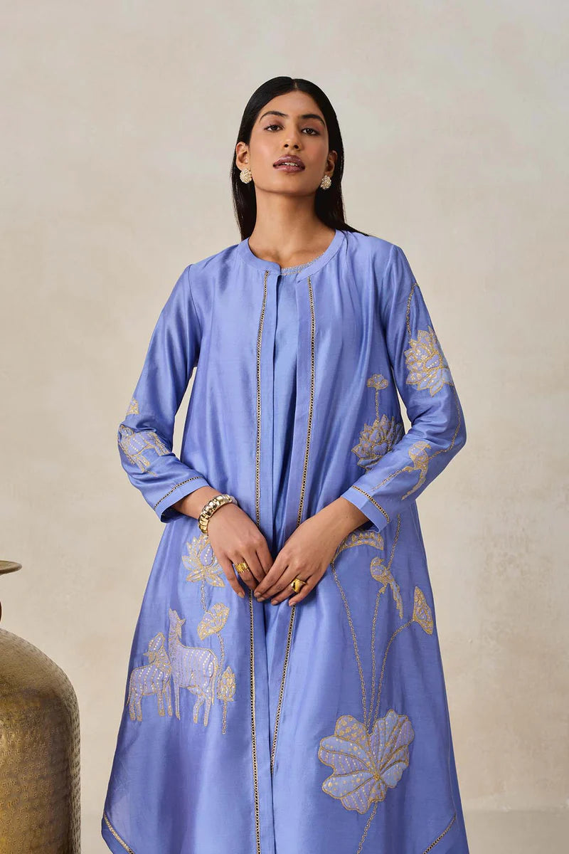 Chanderi Jacket Style Kurta With Pant Set