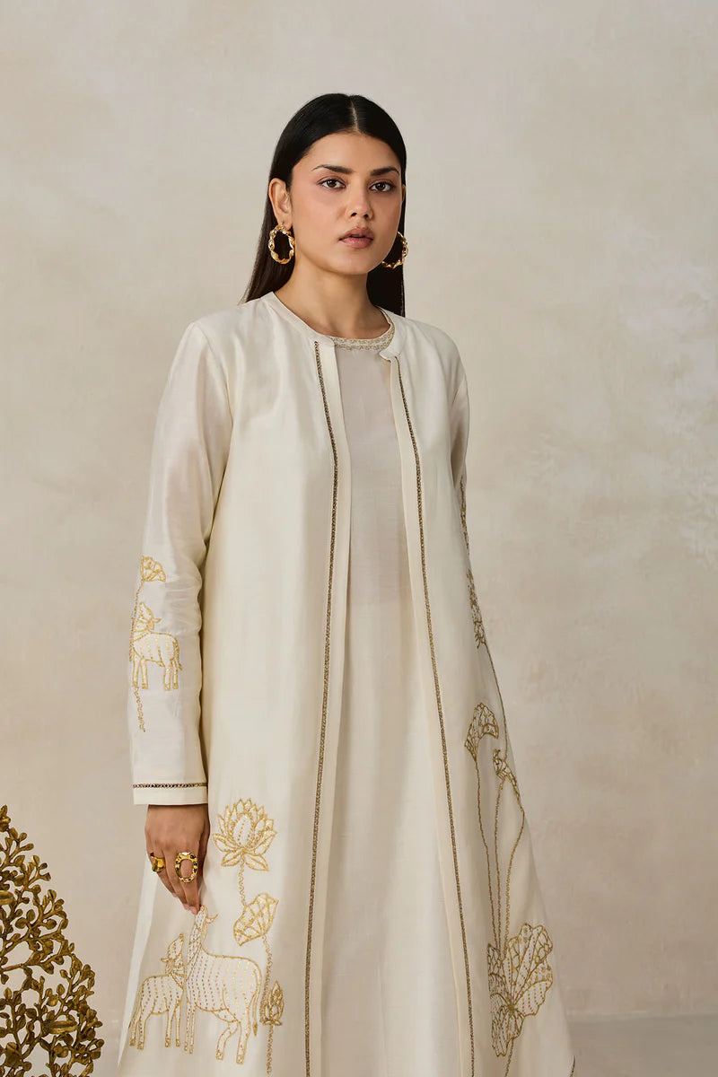 Chanderi Jacket Style Kurta With Pant Set