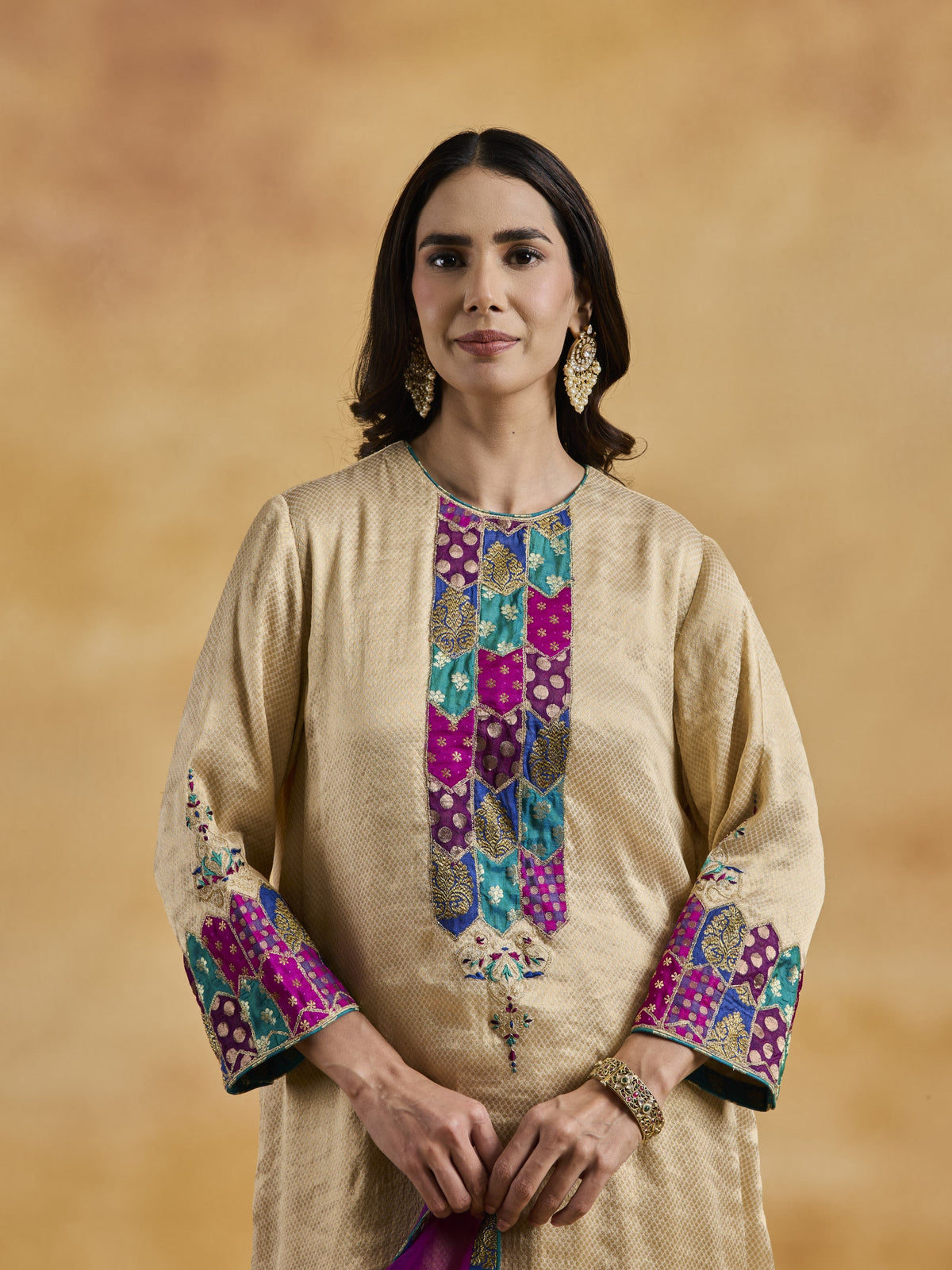 Ivory-Gold Appliqué Suit Set