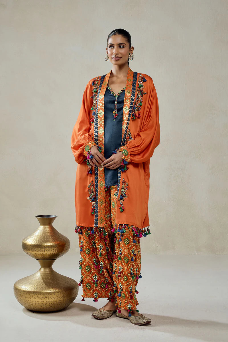 Orange Modal Silk Cape With Patola Silk Salwar set