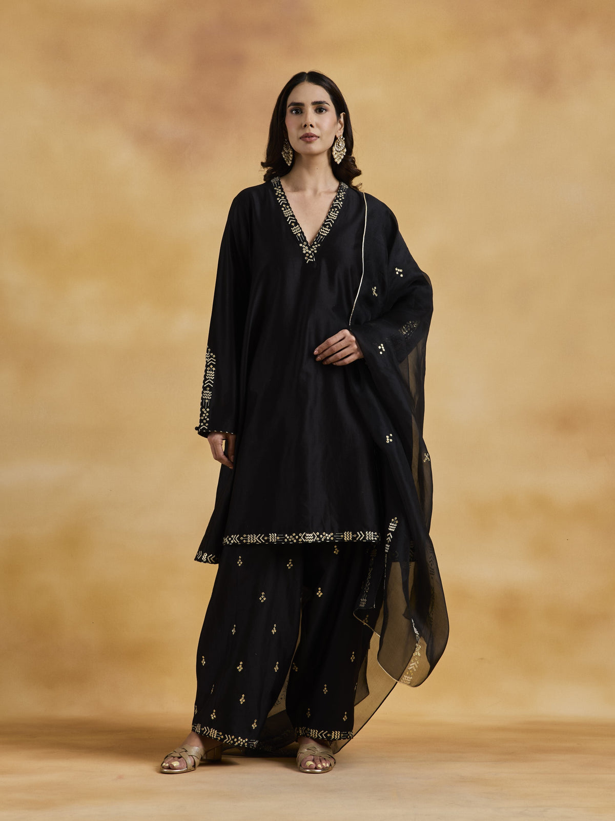 Black Chanderi Kurta Set