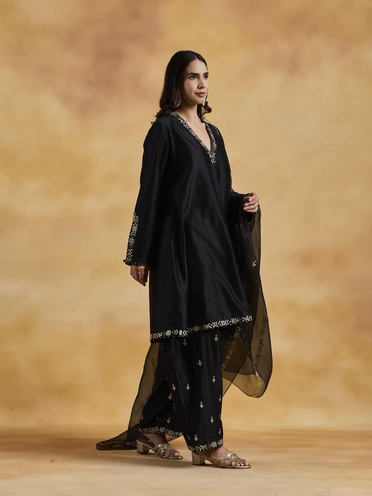Black Chanderi Kurta Set